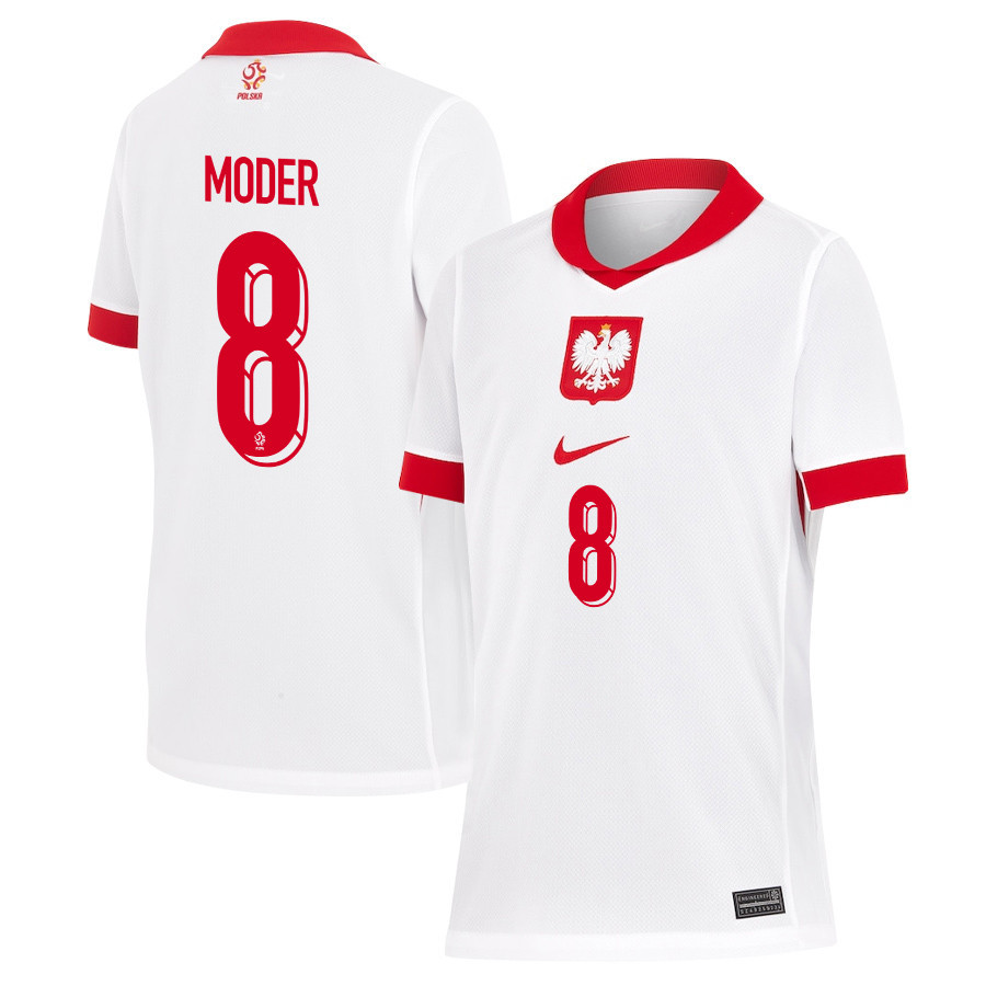 Jakub Moder 8 Poland National Team 2024/25 Home YOUTH Jersey - White