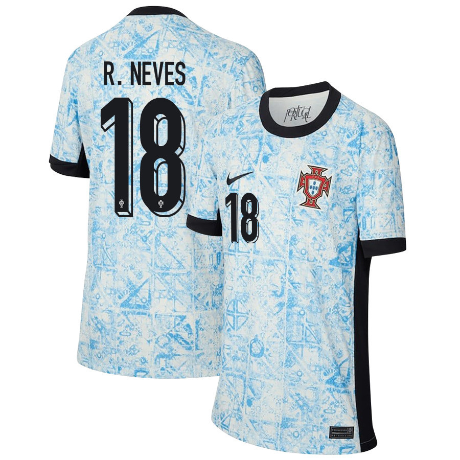 Rúben Neves 18 Portugal National Team 2024/25 Away YOUTH Jersey - Cream/Blue