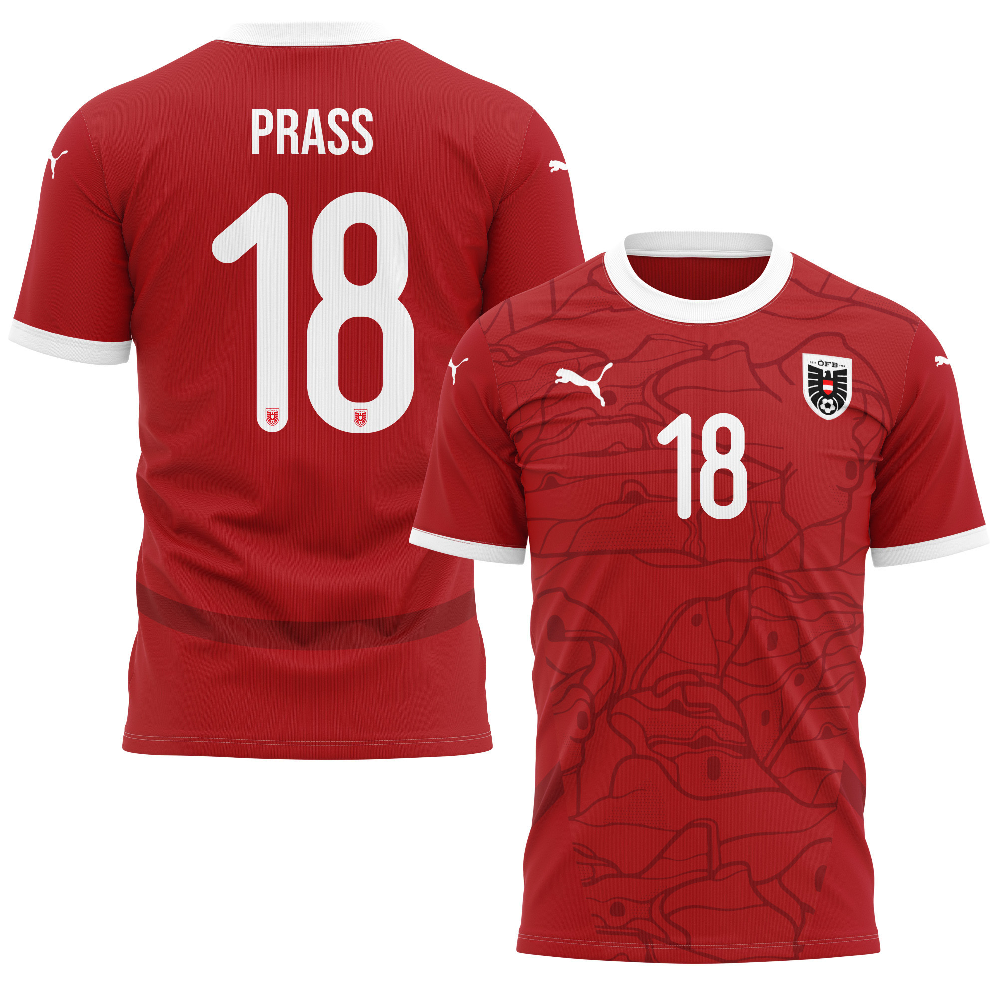 Alexander Prass 18 Austria National Team 2024/25 Home Kits AOP T-shirt - Red