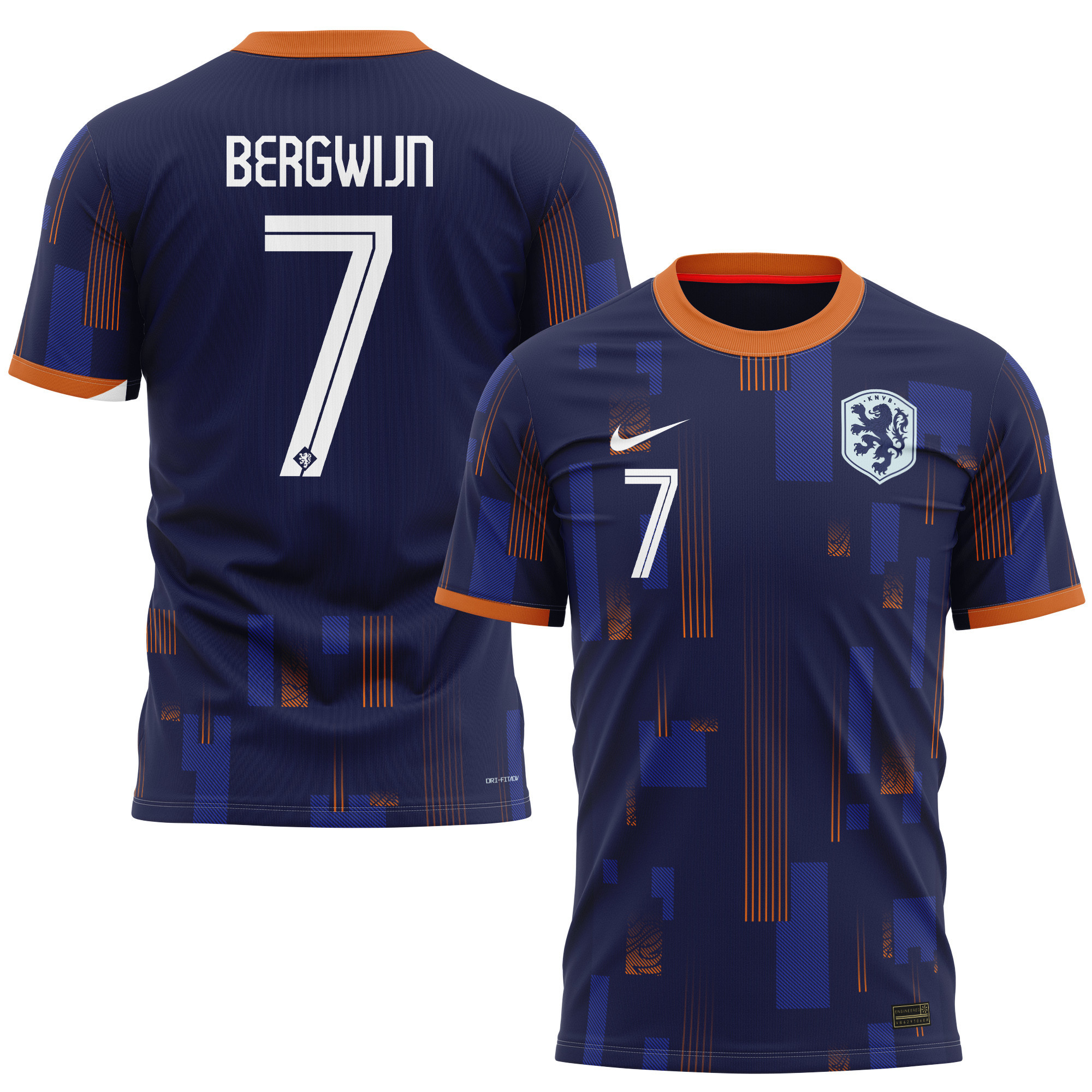 Steven Bergwijn 7 Netherlands National Team 2024 Away Kits AOP T-shirt - Navy
