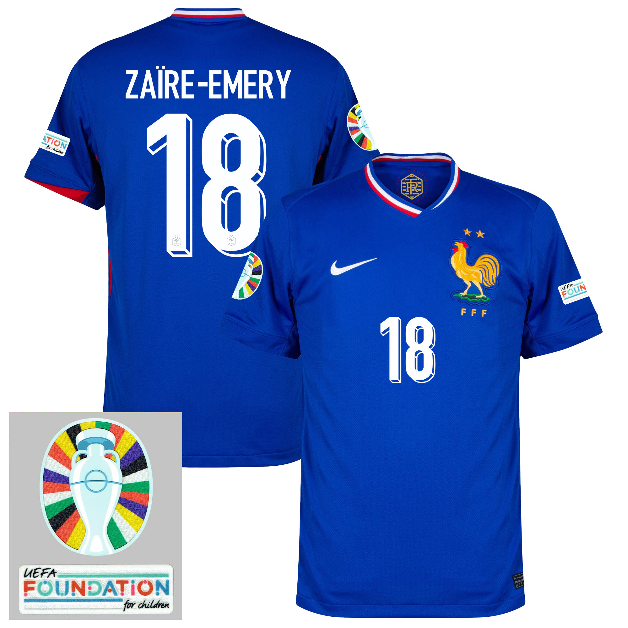 Warren Zaïre-Emery 18 France National Team 2024/25 Home Jersey - Euro UEFA Patch - Men, Blue