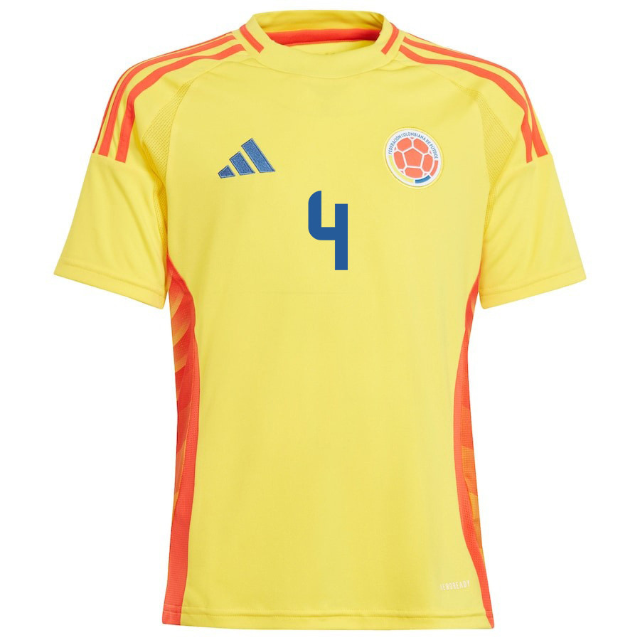 Santiago Arias 4 Colombia National Team 2024/25 Home YOUTH Jersey - Yellow