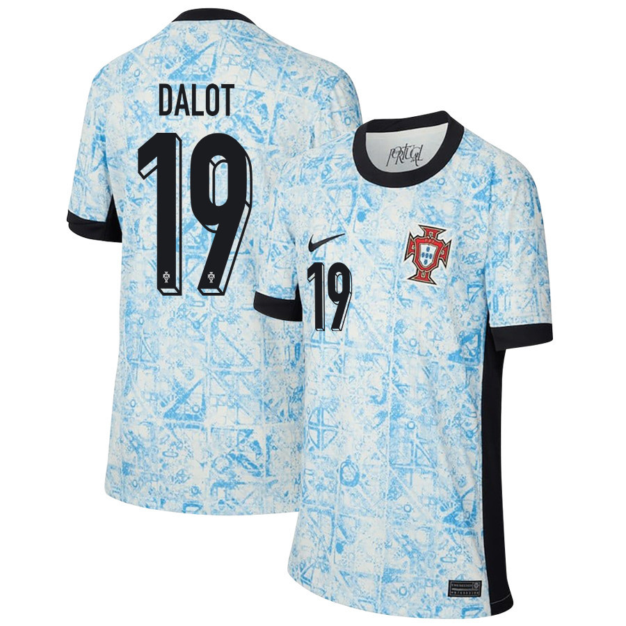 Diogo Dalot 19 Portugal National Team 2024/25 Away YOUTH Jersey - Cream/Blue
