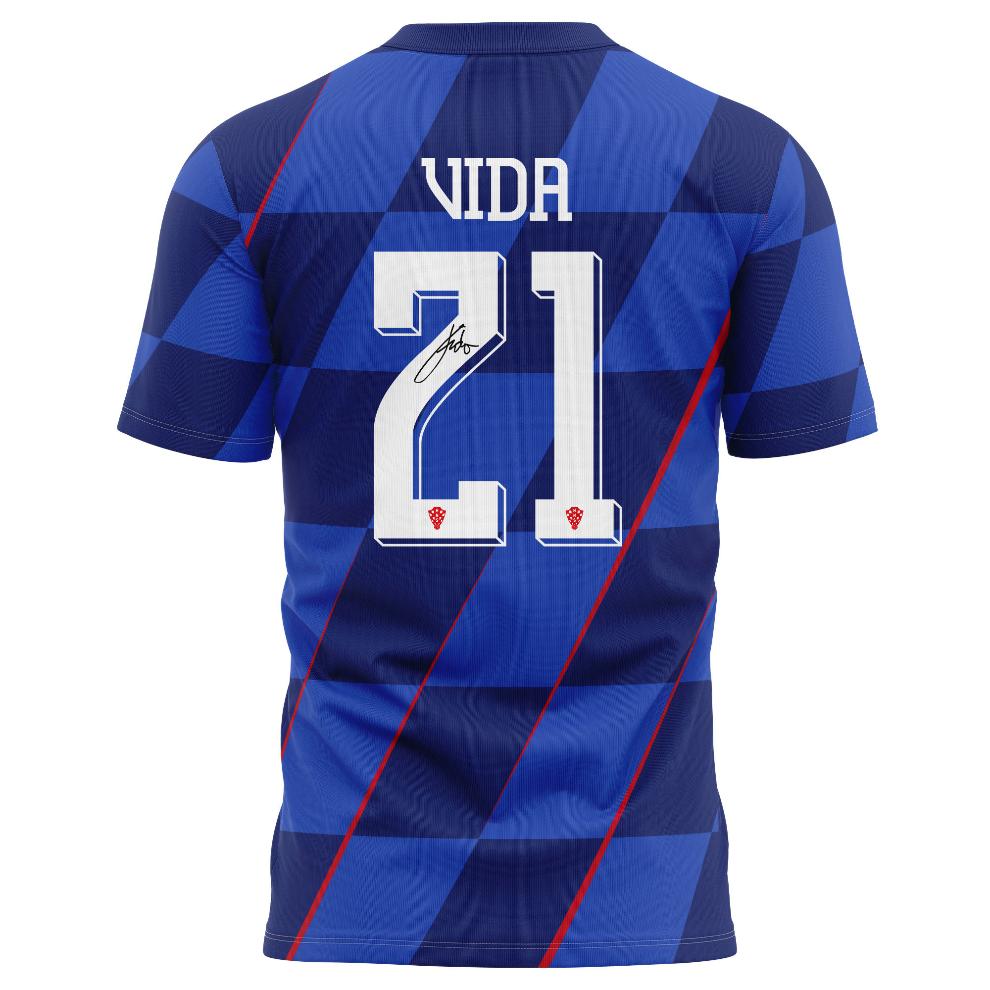 Domagoj Vida 21 Signed Croatia National Team 2024/25 Away Kits AOP T-shirt Autographed - Navy