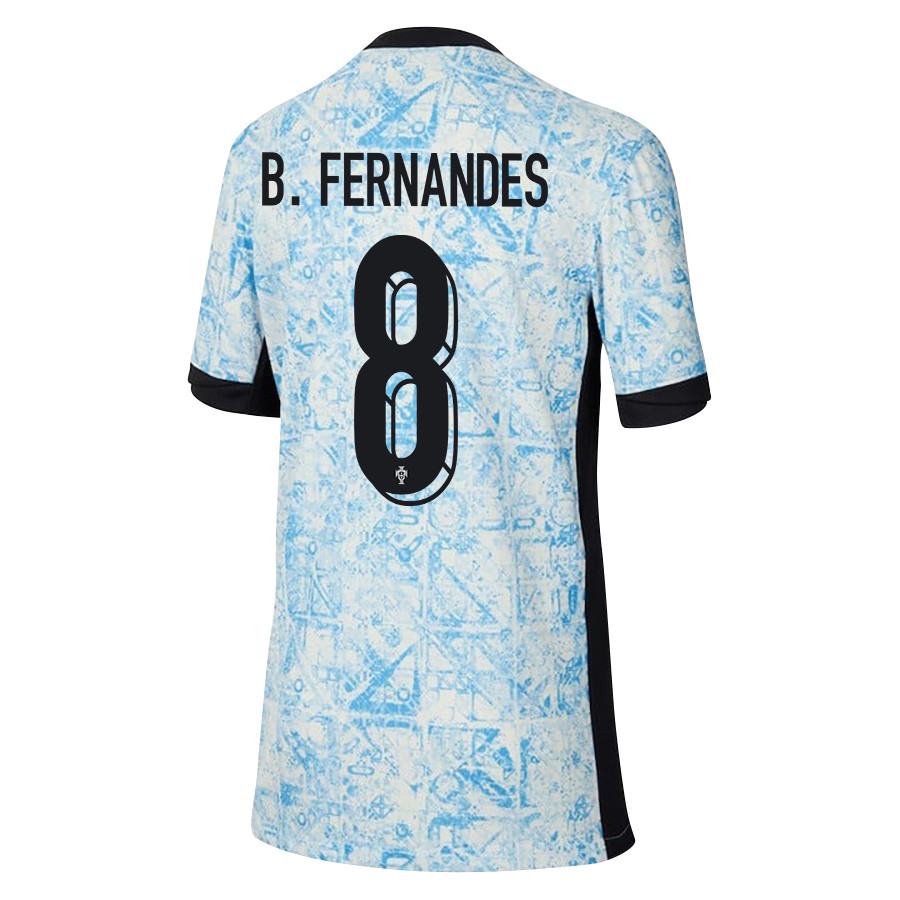 Bruno Fernandes 8 Portugal National Team 2024/25 Away YOUTH Jersey - Cream/Blue