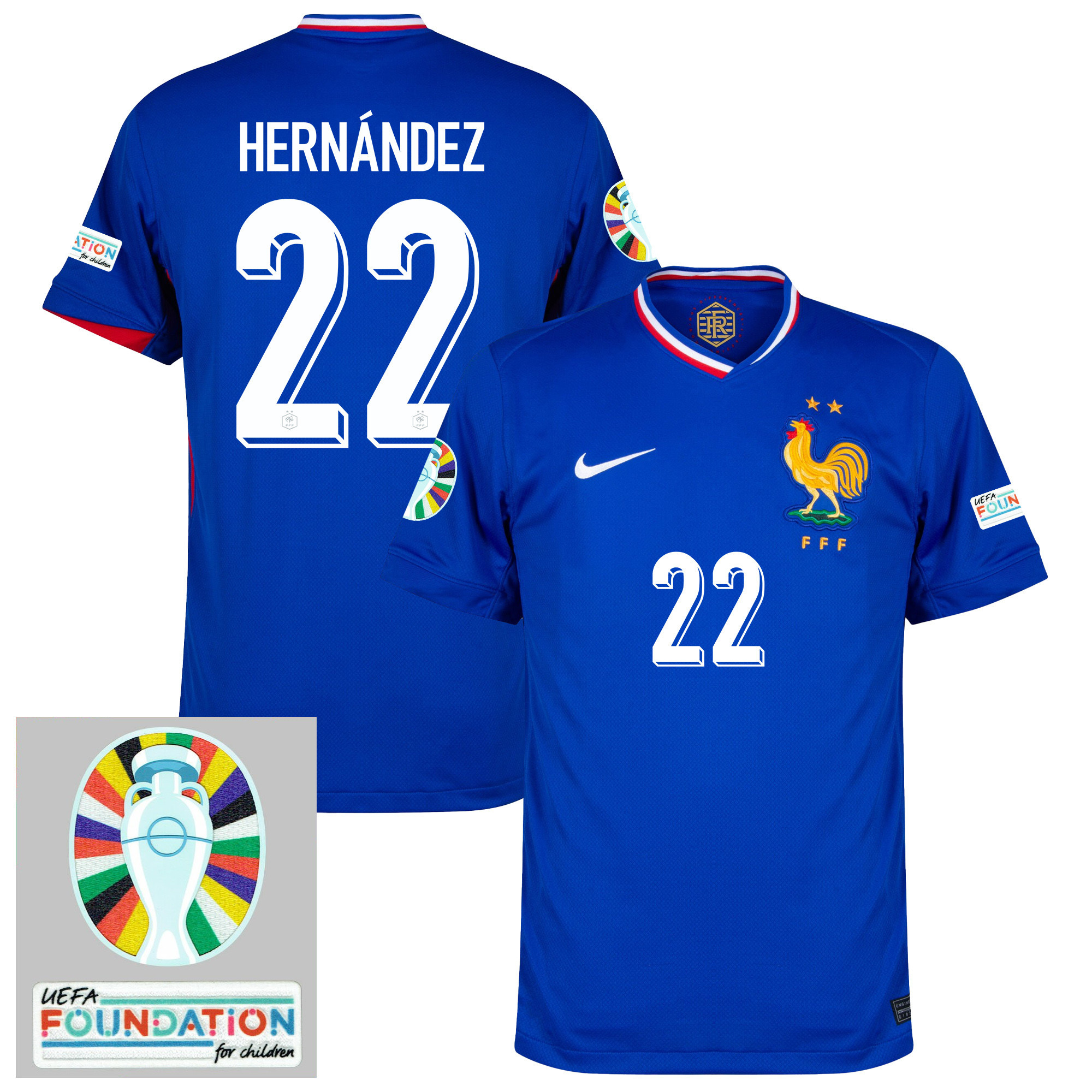 Theo Hernández 22 France National Team 2024/25 Home Jersey - Euro UEFA Patch - Men, Blue