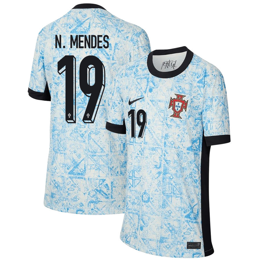 Nuno Mendes 19 Portugal National Team 2024/25 Away YOUTH Jersey - Cream/Blue