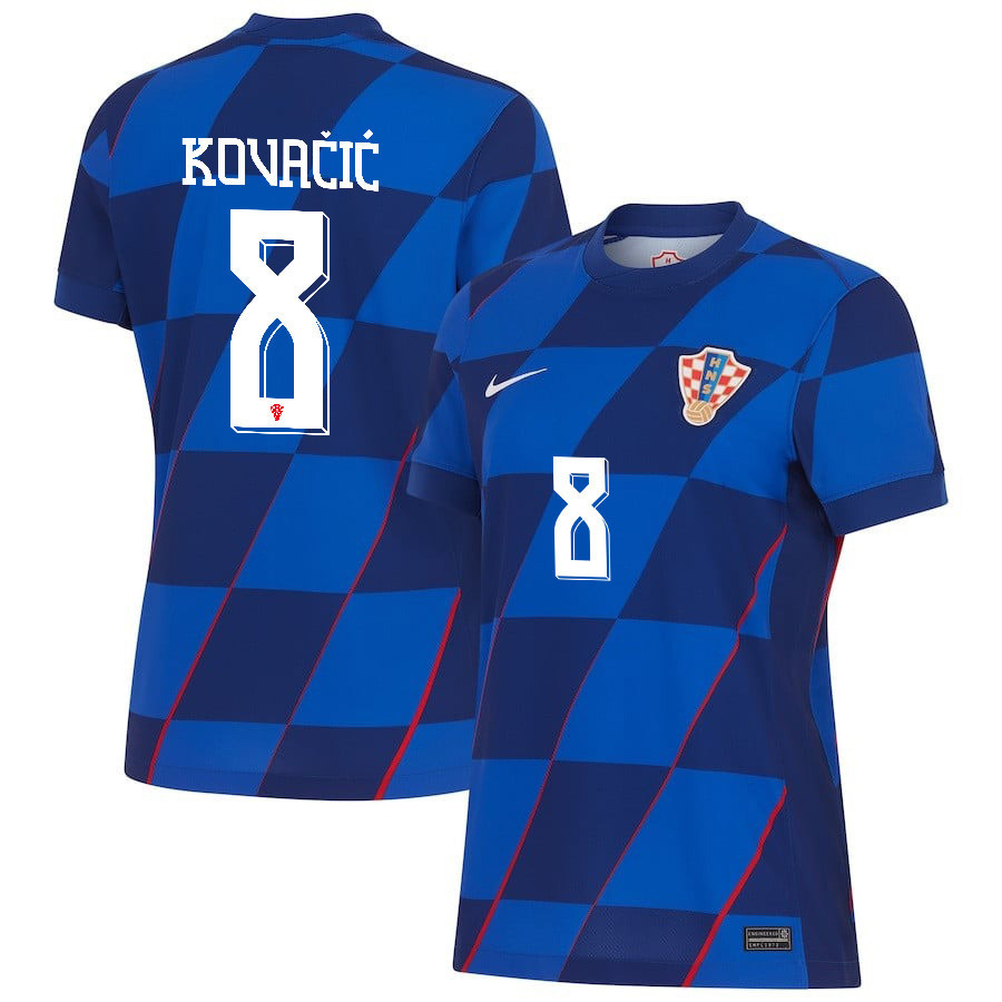 Mateo Kovačić 8 Croatia National Team 2024 Away WOMEN Jersey - Blue