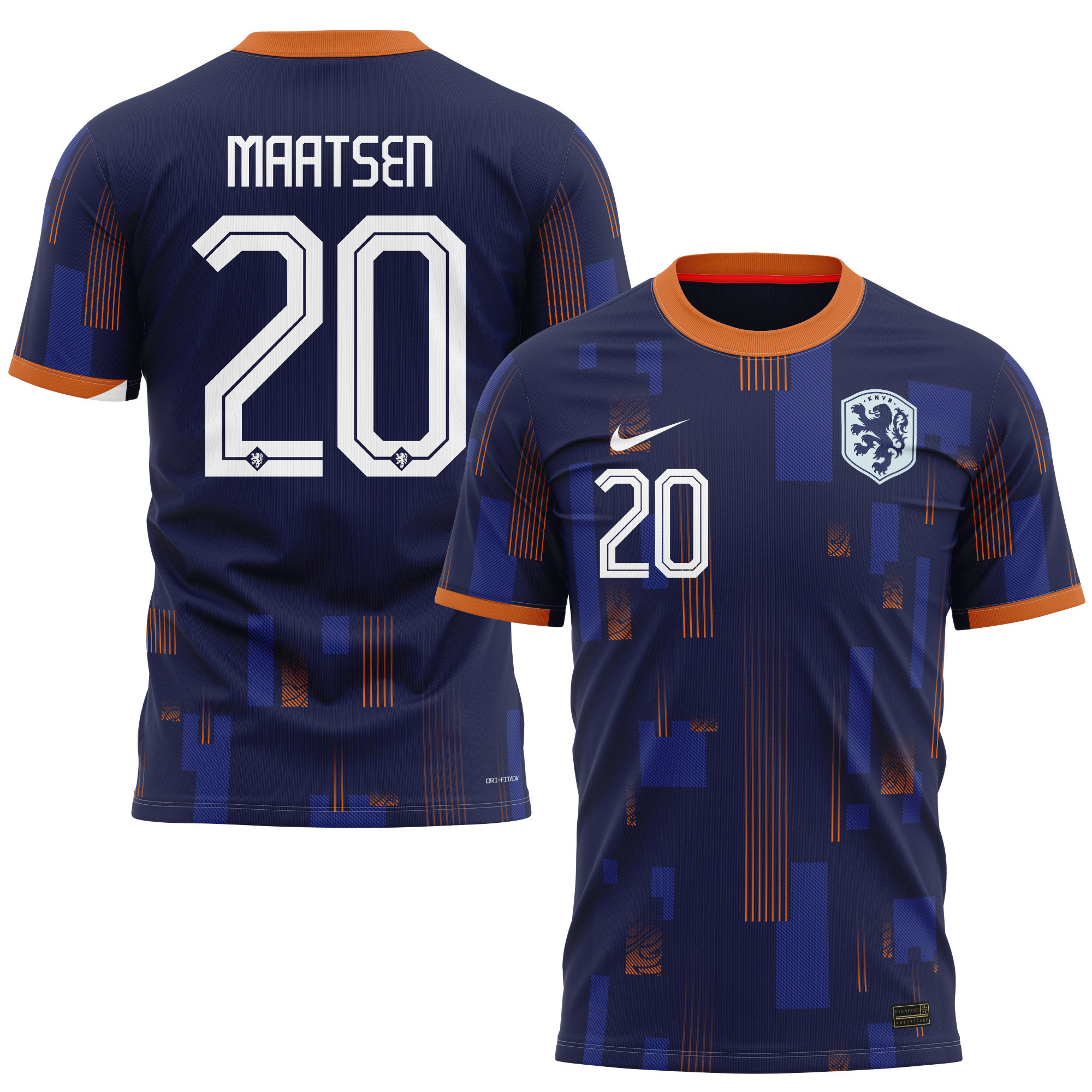Ian Maatsen 20 Netherlands National Team 2024 Away Kits AOP T-shirt - Navy