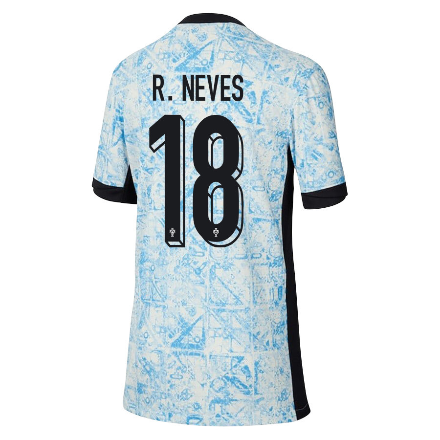 Rúben Neves 18 Portugal National Team 2024/25 Away YOUTH Jersey - Cream/Blue