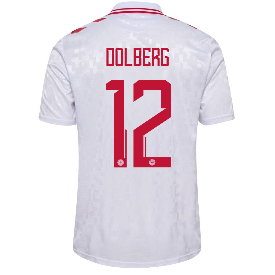 Kasper Dolberg 12 Denmark National Team 2024/25 Away Men Jersey - White
