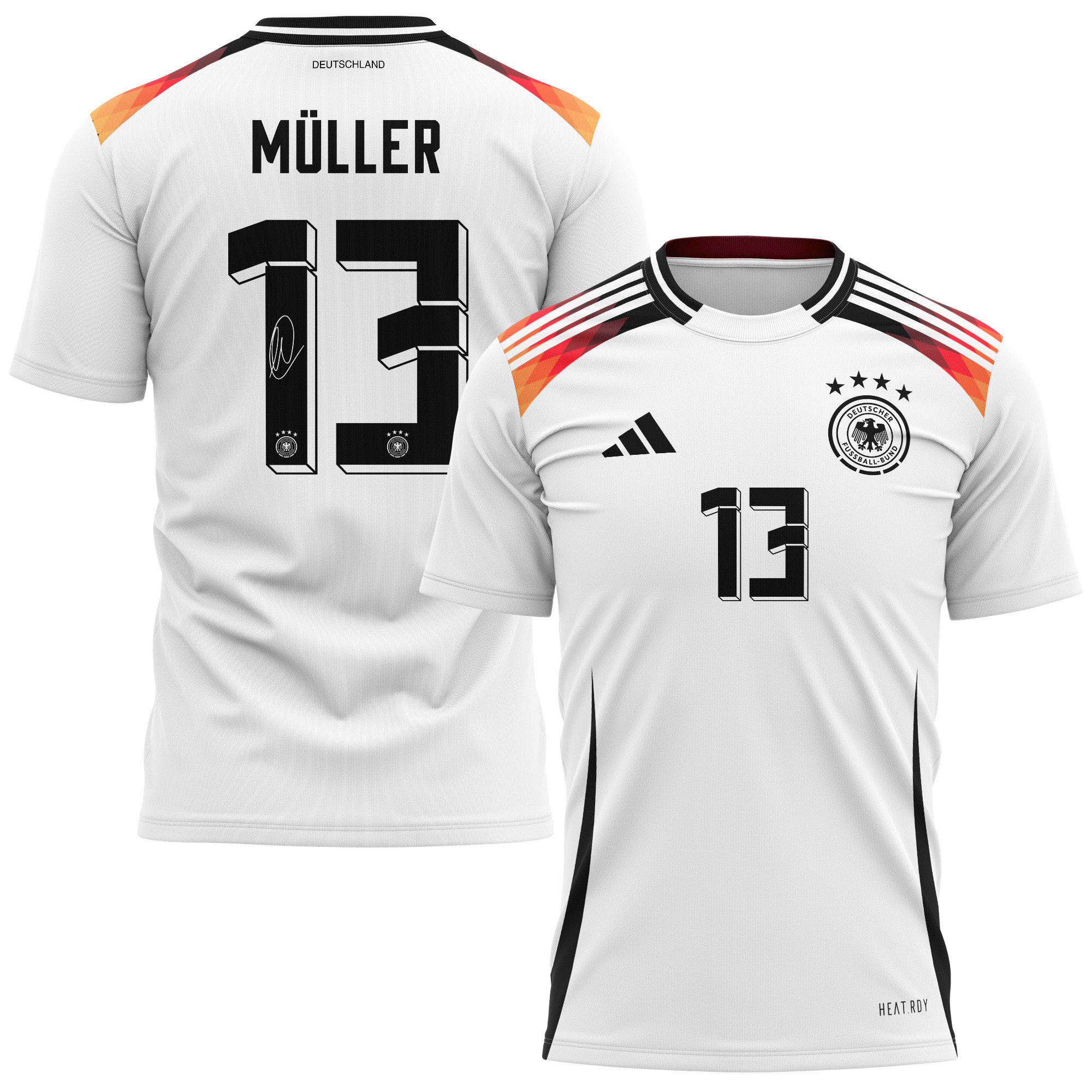 Thomas Müller 13 Signed Germany National Team 2024 Home Kits AOP T-shirt Autographed- White