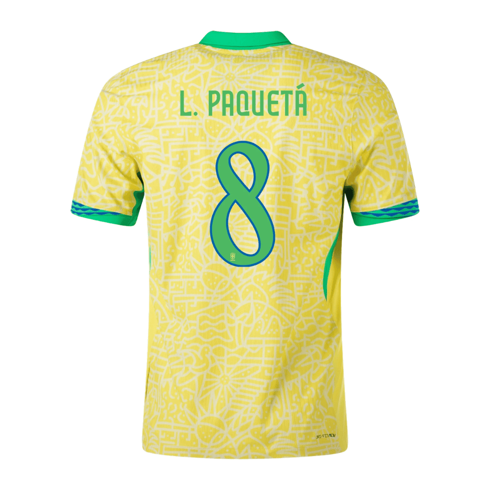 Lucas Paquetá 8 Brazil National Team 2024 Home Stadium Men Jersey - Yellow