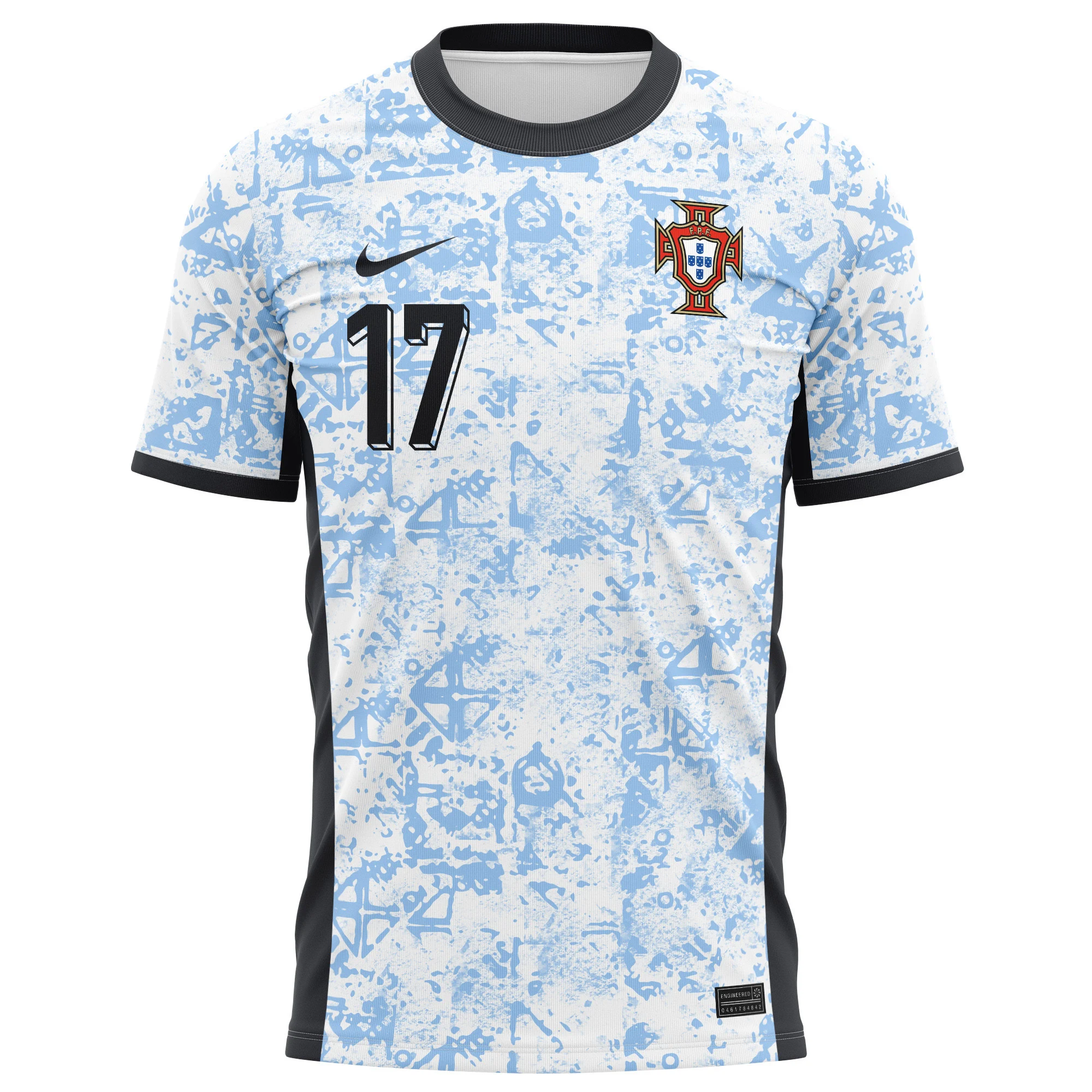 João Mário 17 Portugal National Team 2024/25 Away Kits AOP T-shirt - Cream/Blue