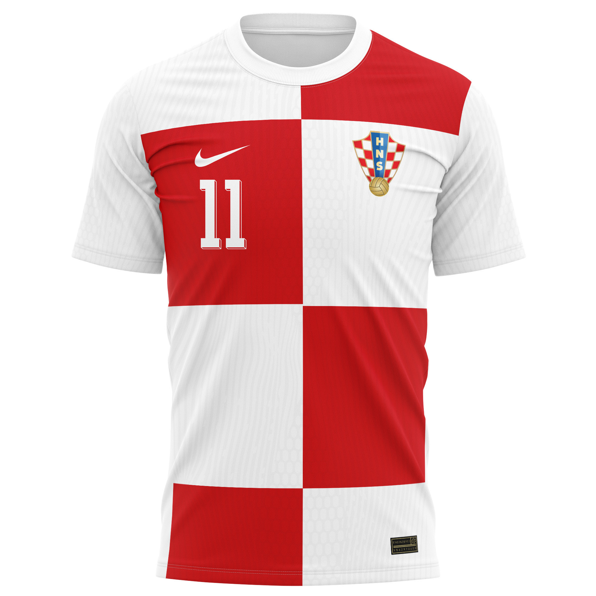 Marcelo Brozović 11 Signed Croatia National Team 2024/25 Home Kits AOP T-shirt Autographed - White
