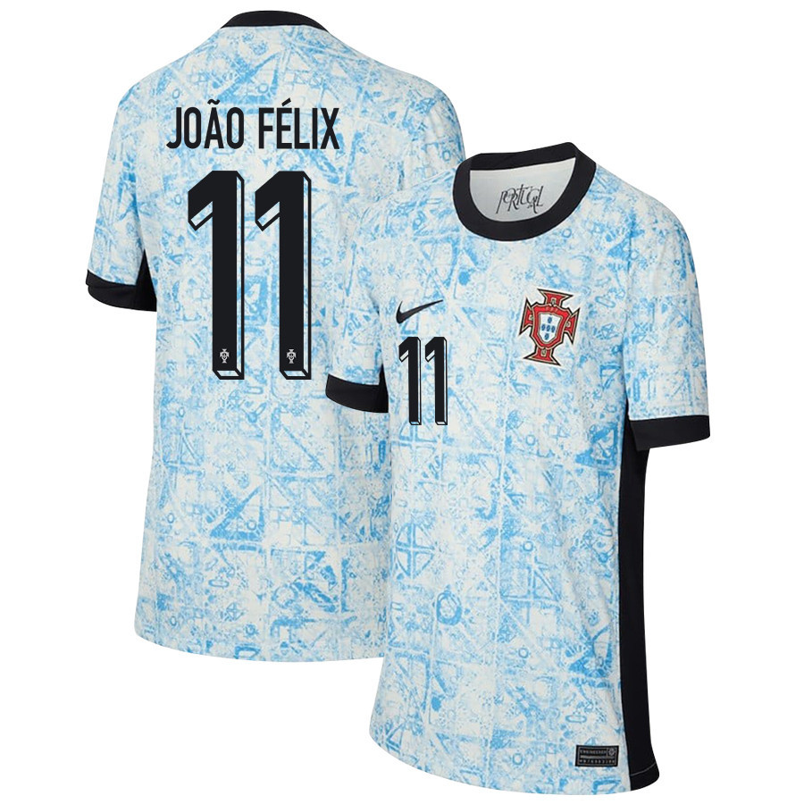 João Félix 11 Portugal National Team 2024/25 Away YOUTH Jersey - Cream/Blue