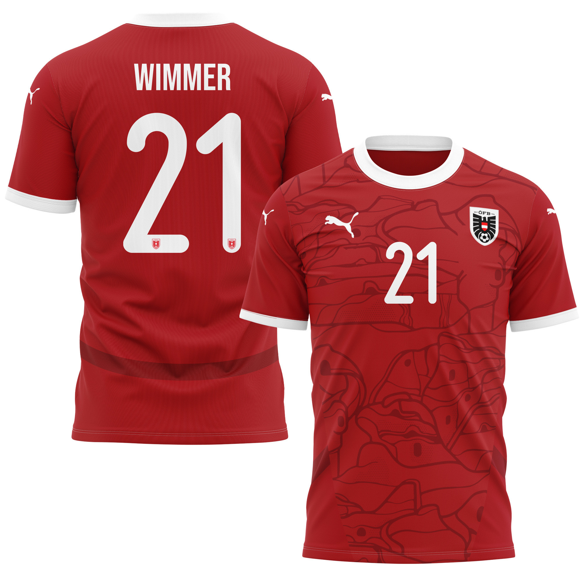 Patrick Wimmer 21 Austria National Team 2024/25 Home Kits AOP T-shirt - Red