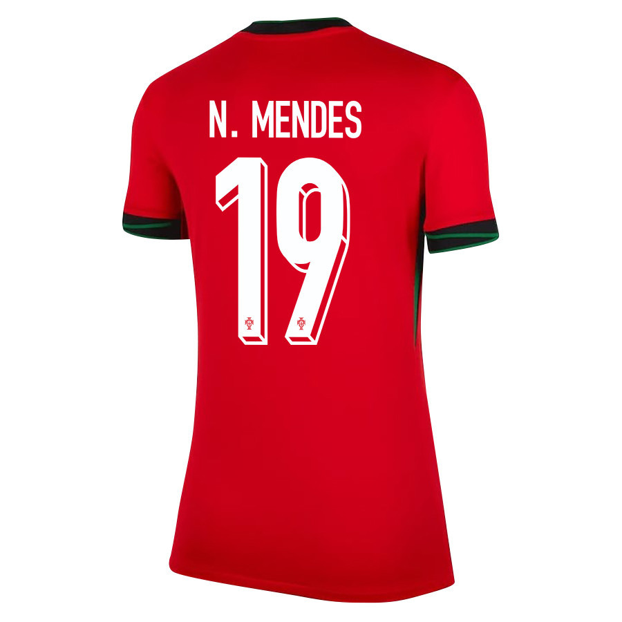 Nuno Mendes 19 Portugal National Team 2024/25 Home WOMEN Jersey - Red