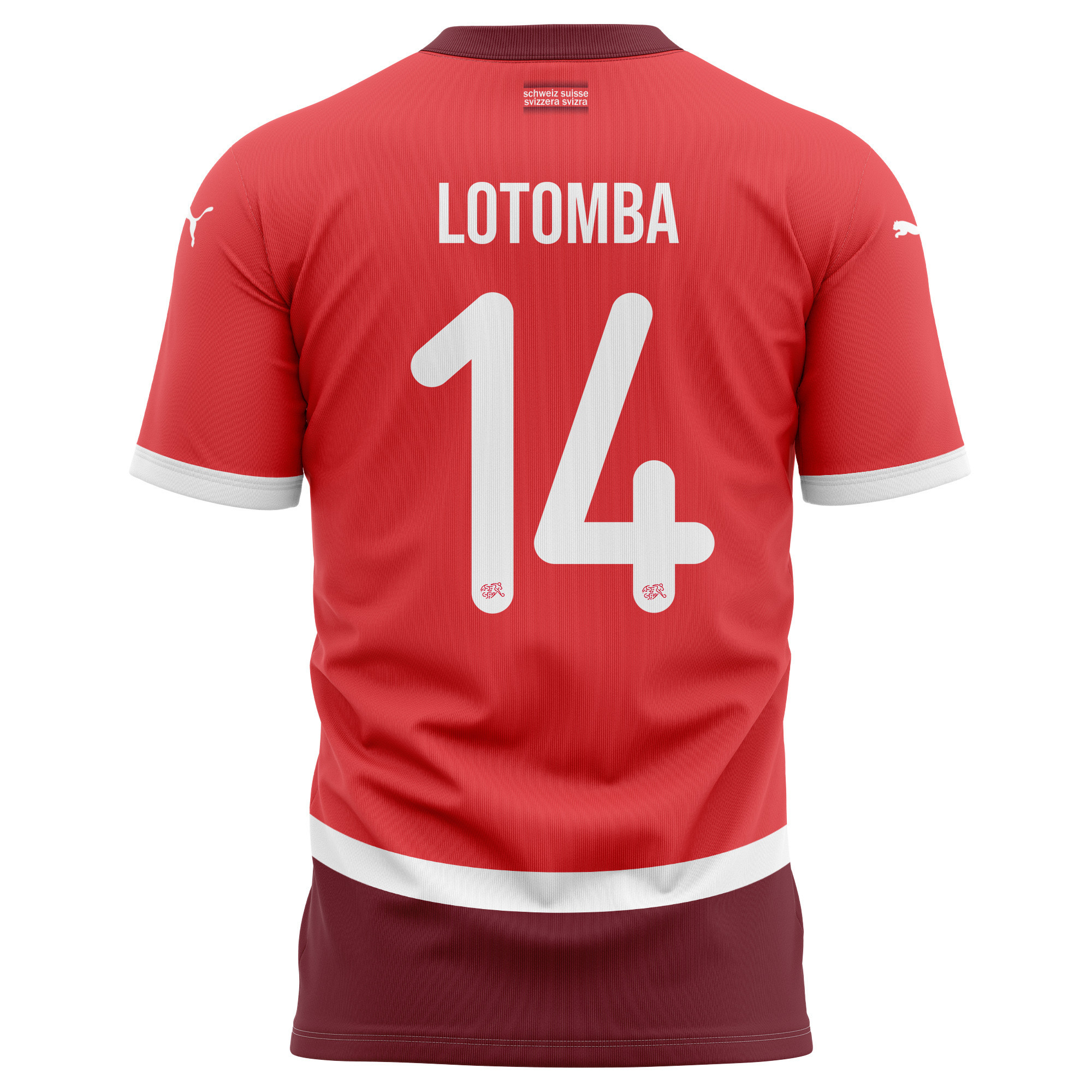 Jordan Lotomba 14 Switzerland National Team 2024/25 Home Kits AOP T-shirt - Red