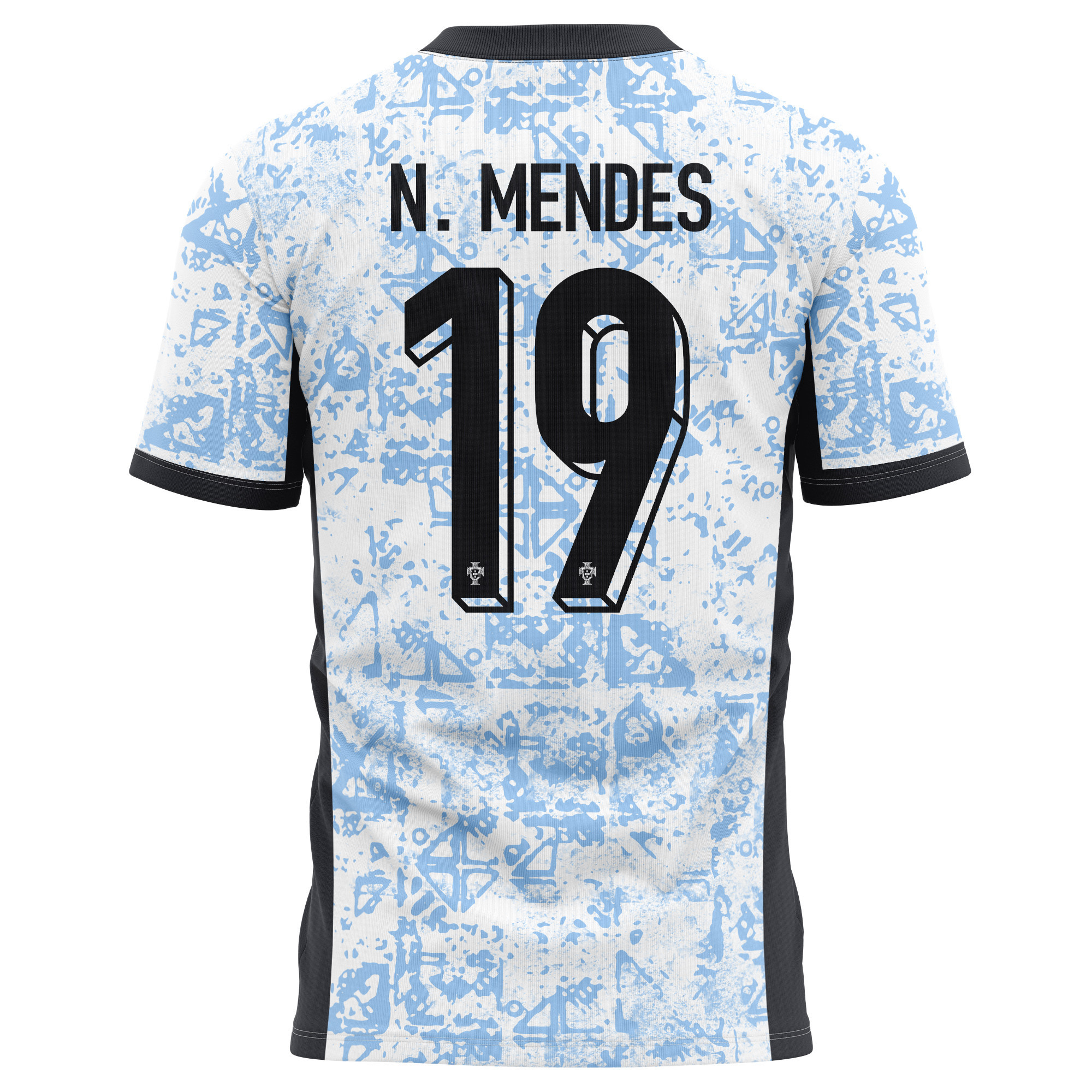 Nuno Mendes 19 Portugal National Team 2024/25 Away Kits AOP T-shirt - Cream/Blue
