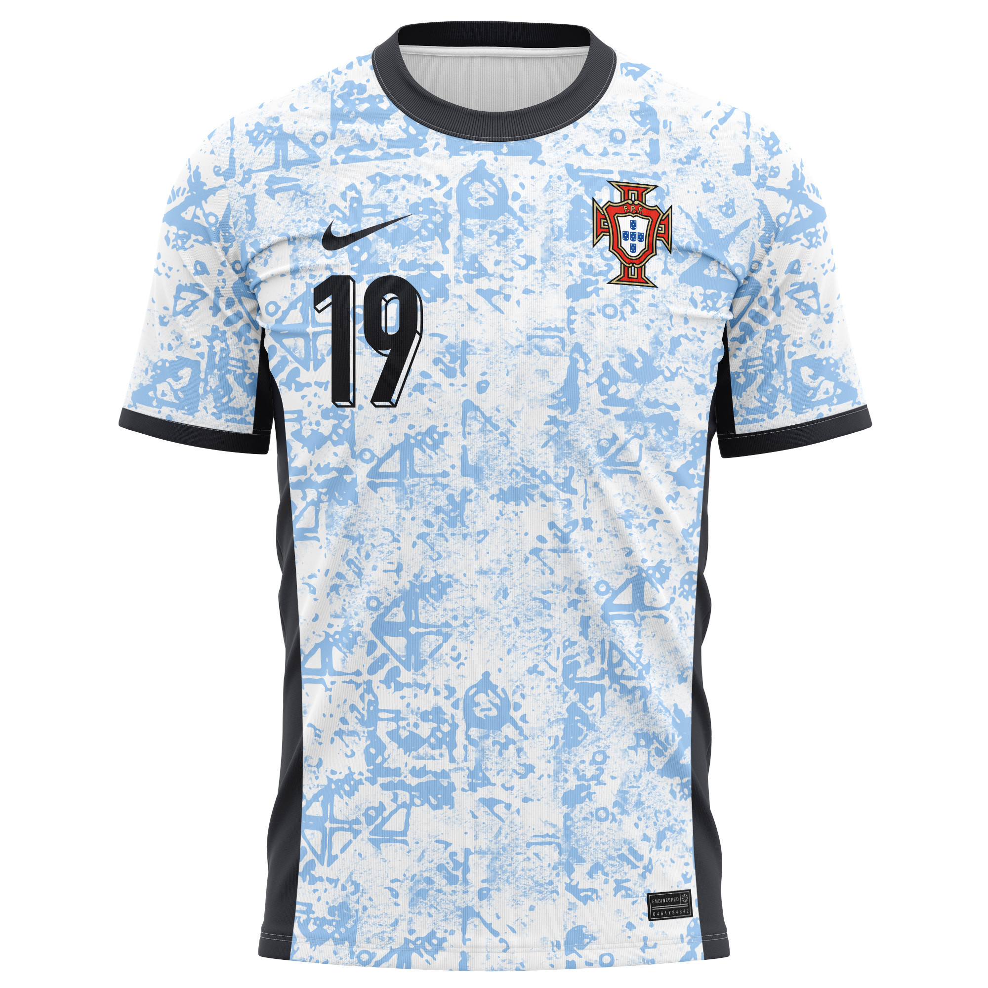 Nuno Mendes 19 Portugal National Team 2024/25 Away Kits AOP T-shirt - Cream/Blue