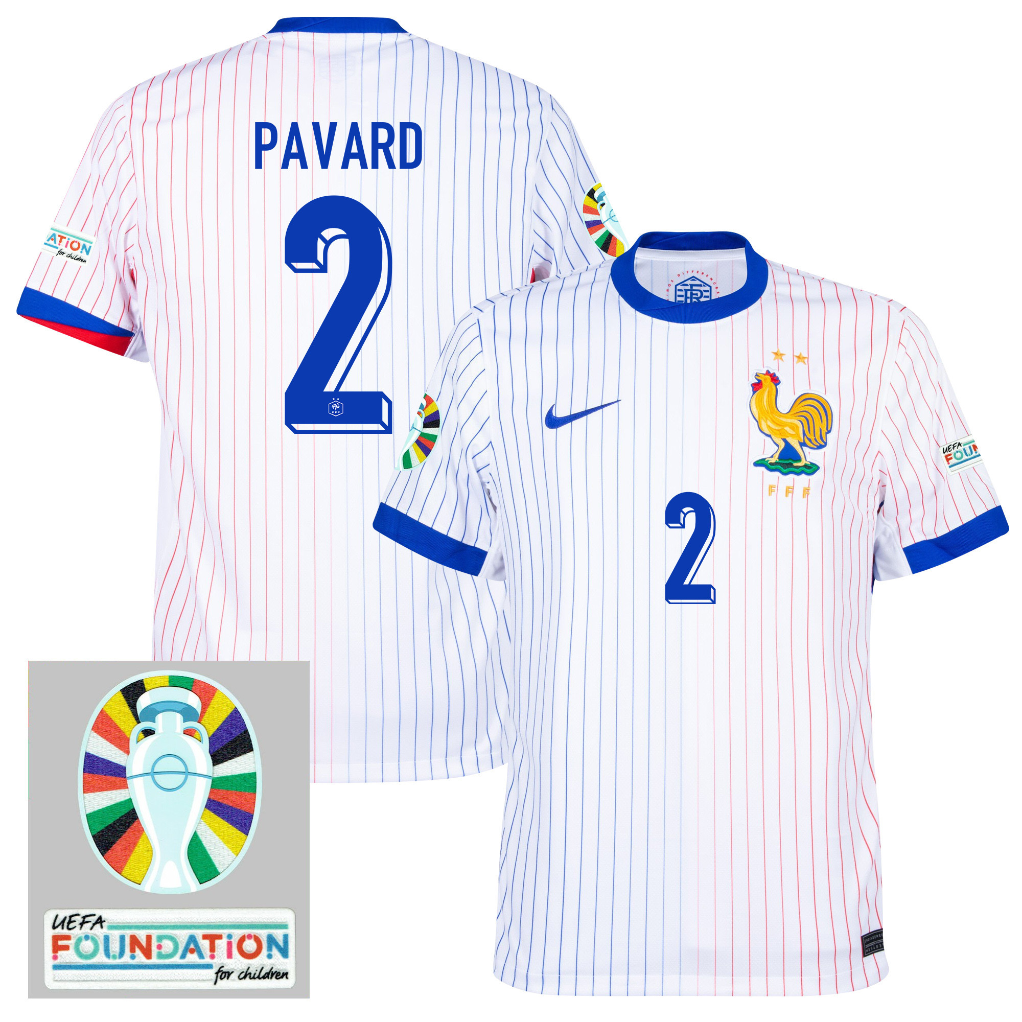 Benjamin Pavard 2 France National Team 2024/25 Away Jersey - Euro UEFA Patch - Men, White