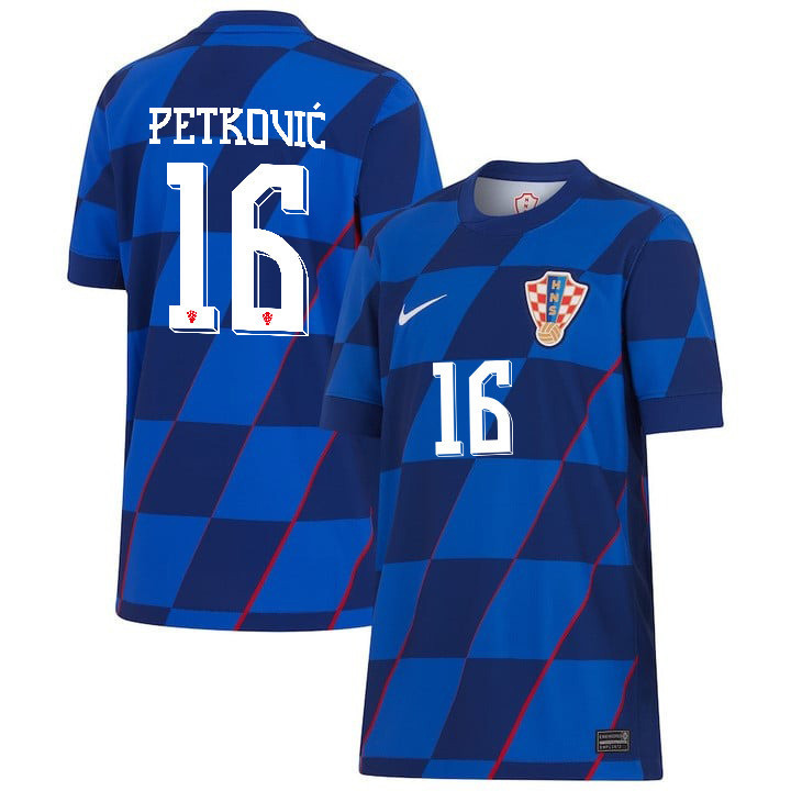 Bruno Petković 16 Croatia National Team 2024 Away YOUTH Jersey - Blue