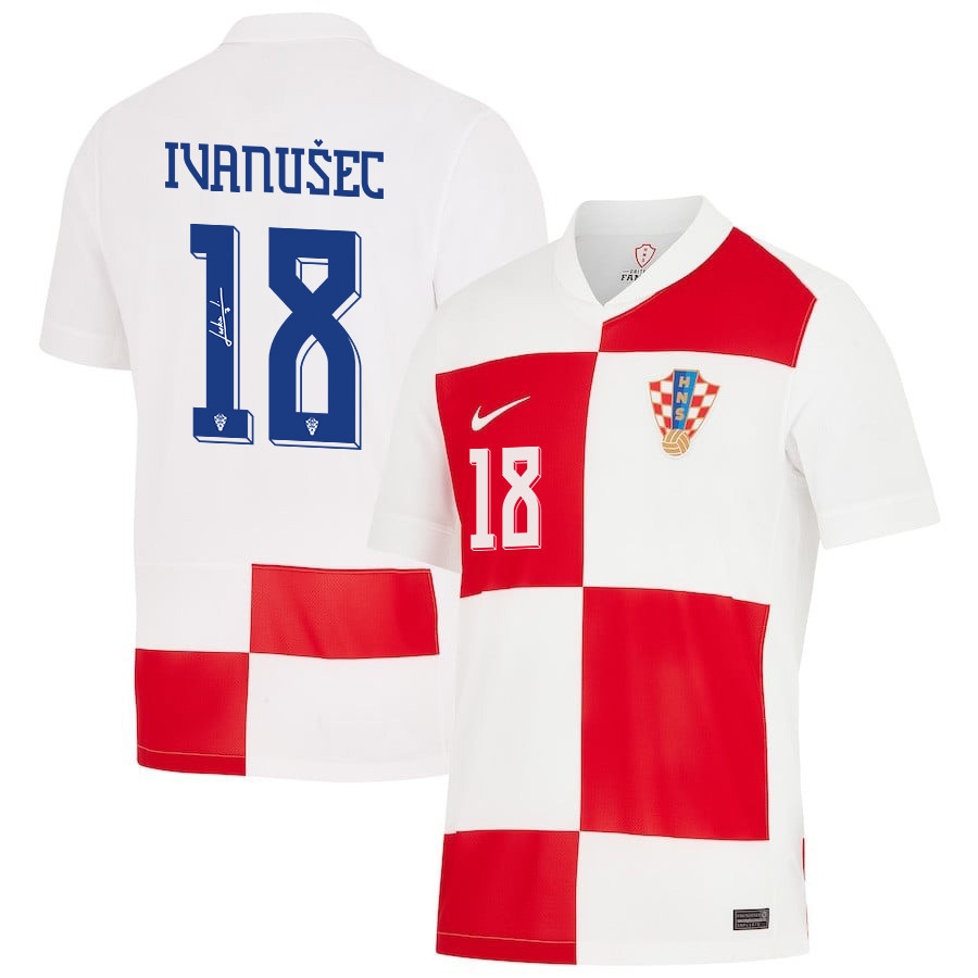 Luka Ivanušec 18 Signed Croatia National Team 2024 Home Men Jersey Autographed - White