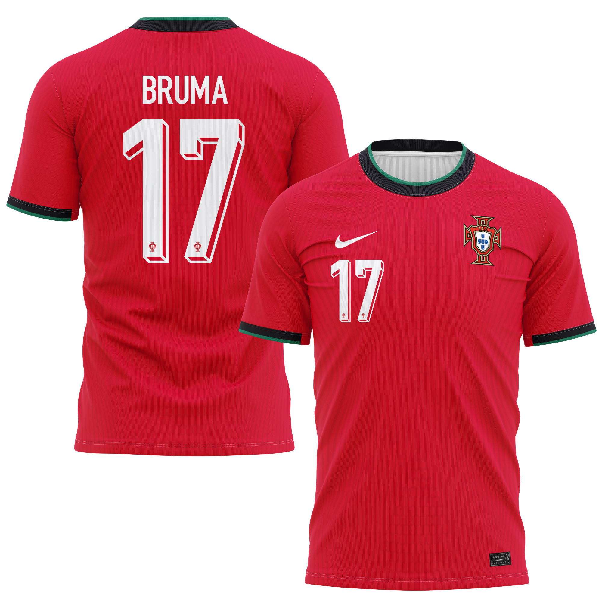 Bruma 17 Portugal National Team 2024/25 Home Kits AOP T-shirt - Red