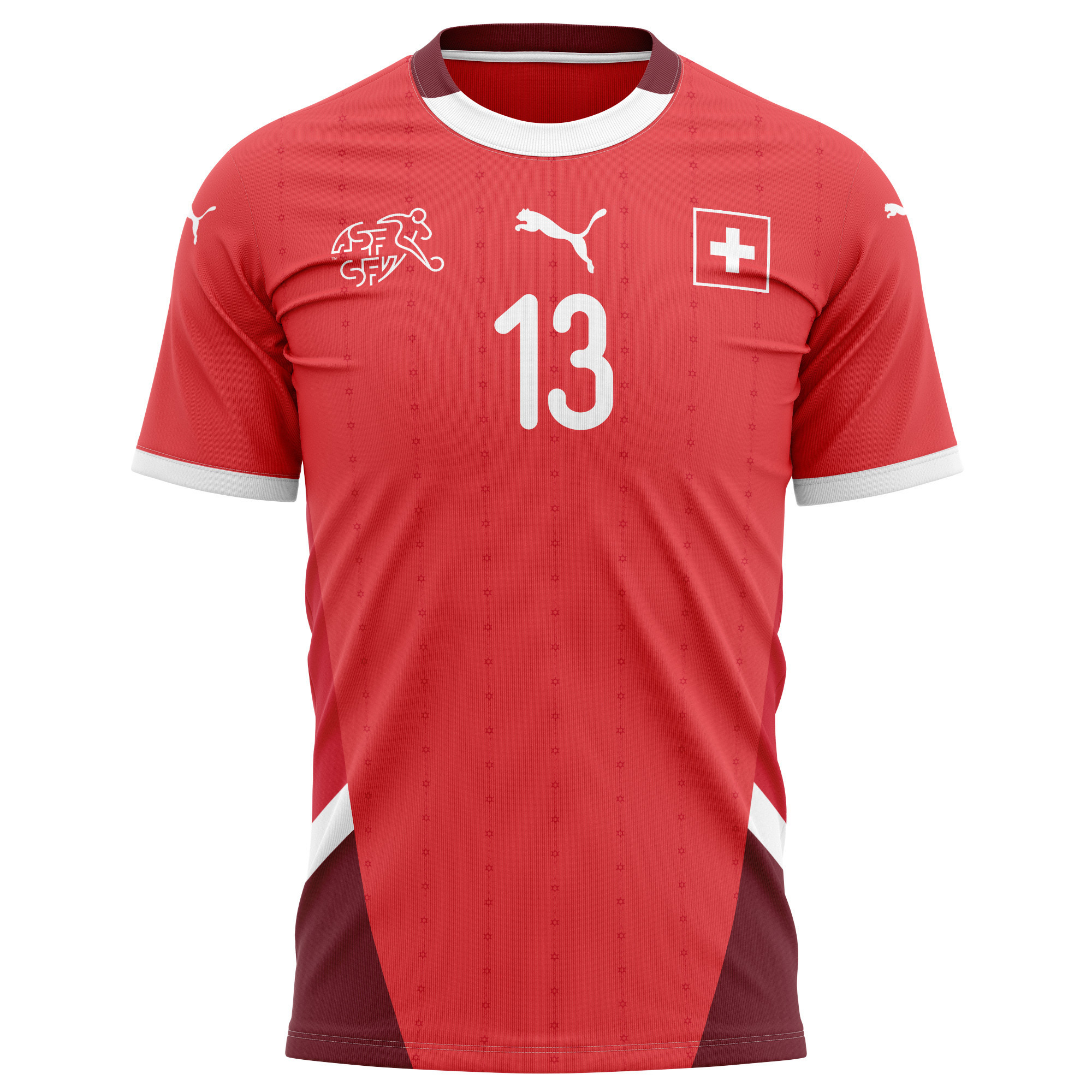 Ricardo Rodríguez 13 Switzerland National Team 2024/25 Home Kits AOP T-shirt - Red