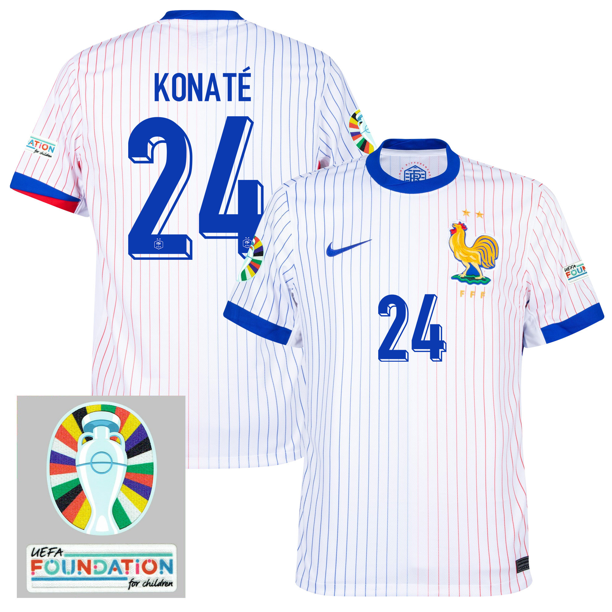Ibrahima Konaté 24 France National Team 2024/25 Away Jersey - Euro UEFA Patch - Men, White