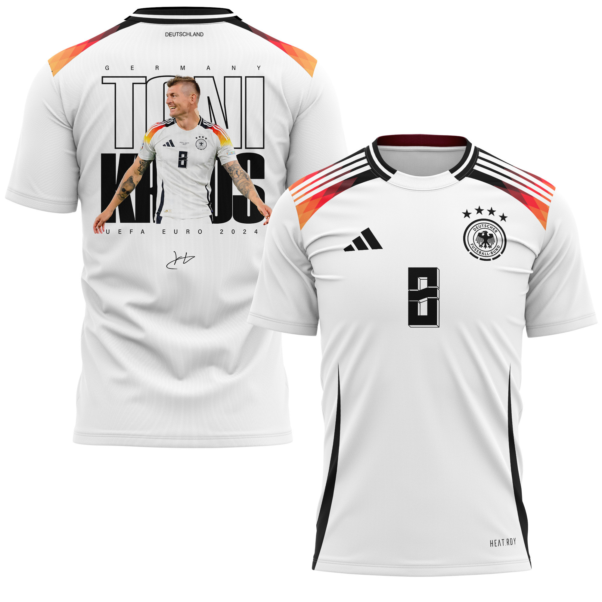 Toni Kroos 8 Signed Legacy Germany National Team 2024 Home Kits AOP T-shirt - White