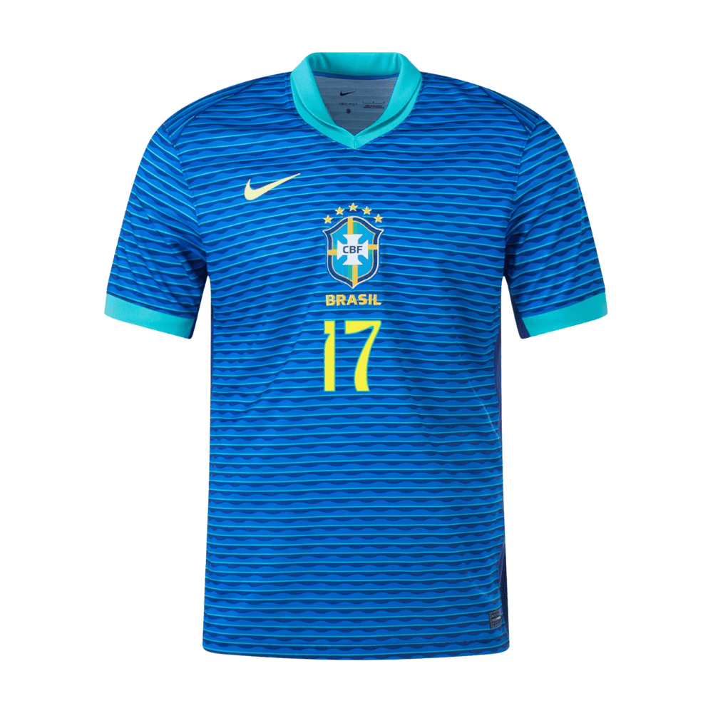 Bruno Guimarães 17 Brazil National Team 2024 Away Stadium Men Jersey - Blue