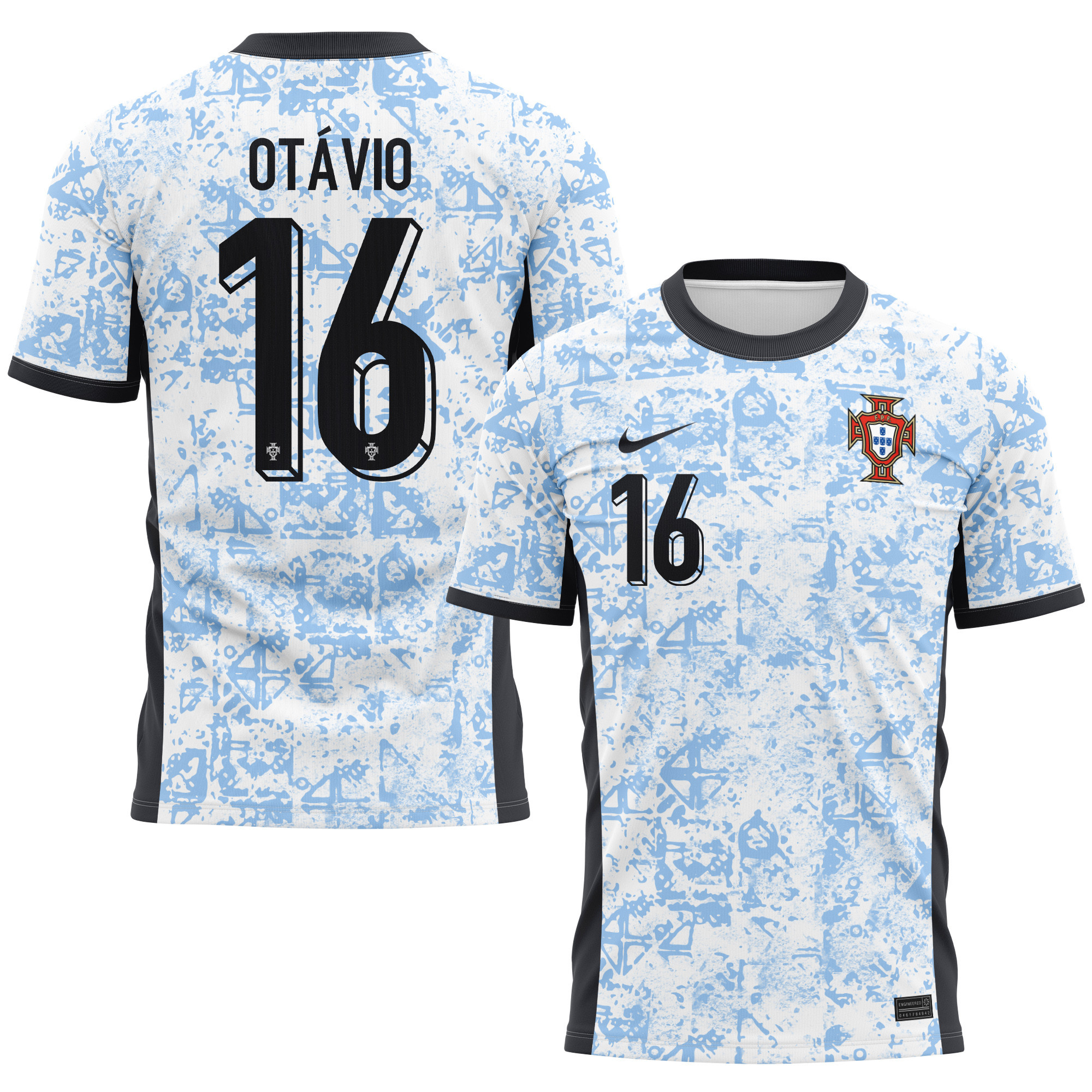 Otávio 16 Portugal National Team 2024/25 Away Kits AOP T-shirt - Cream/Blue