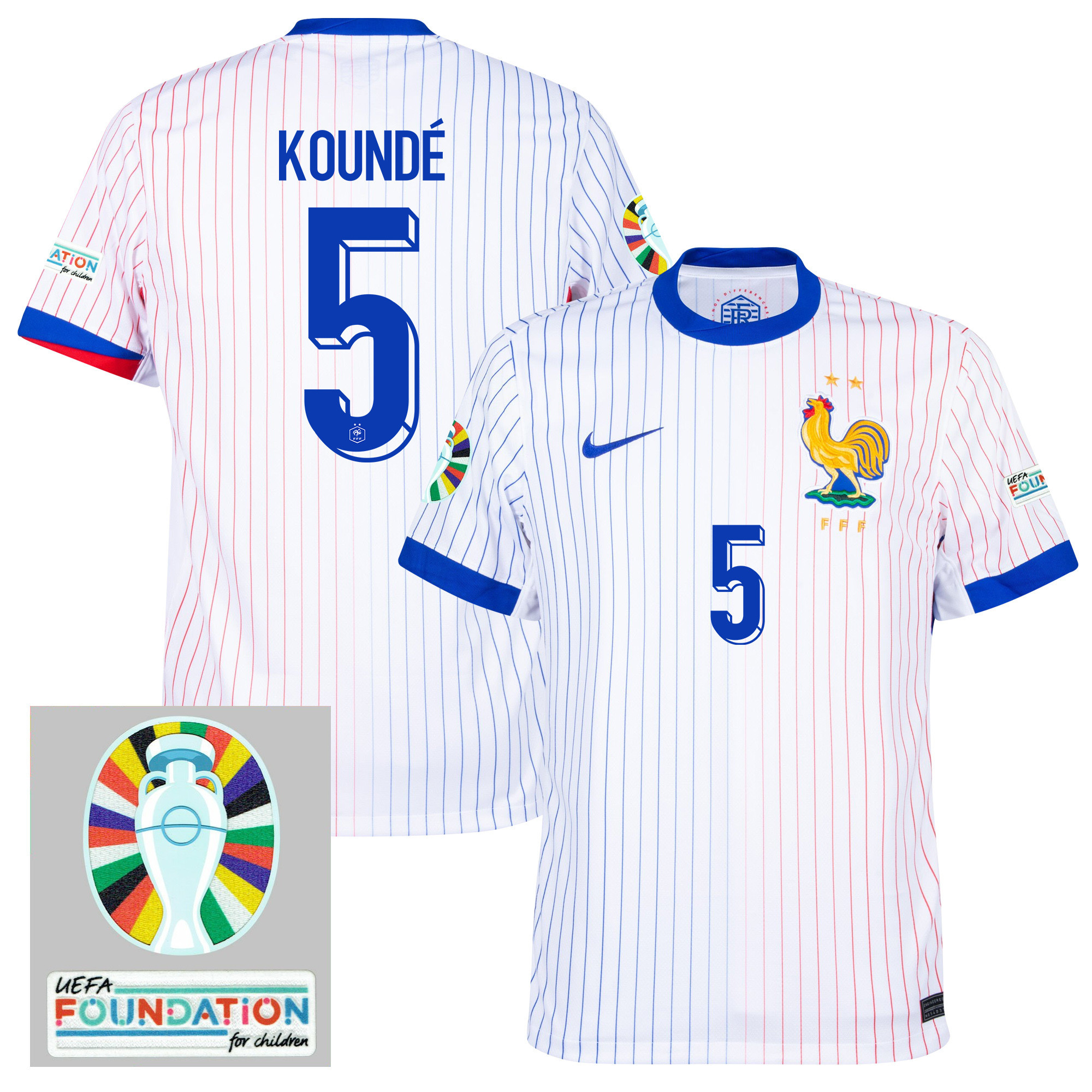 Jules Koundé 5 France National Team 2024/25 Away Jersey - Euro UEFA Patch - Men, White