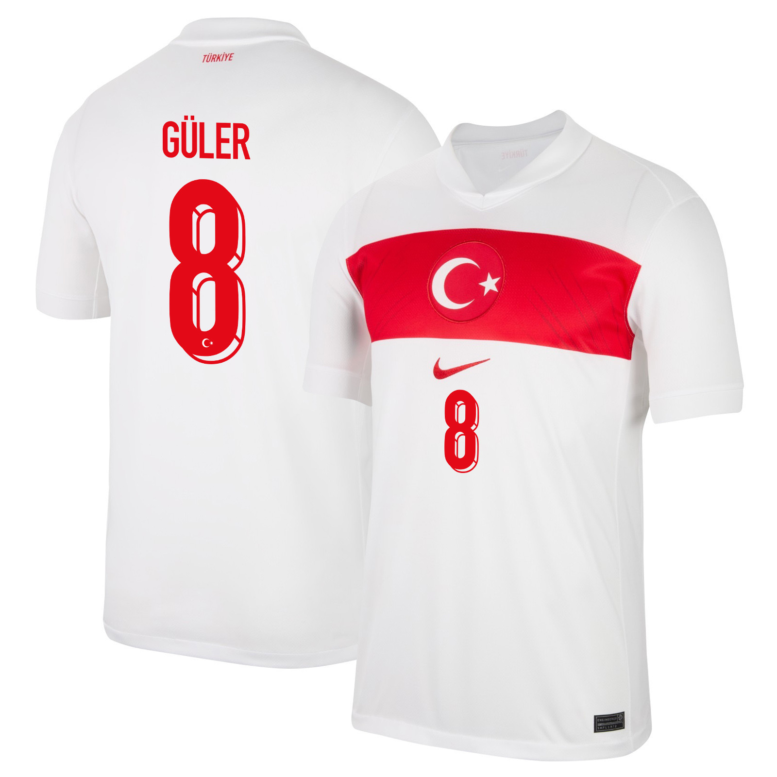 Arda Güler 8 Turkey National Team 2024 Home Stadium Men Jersey - White