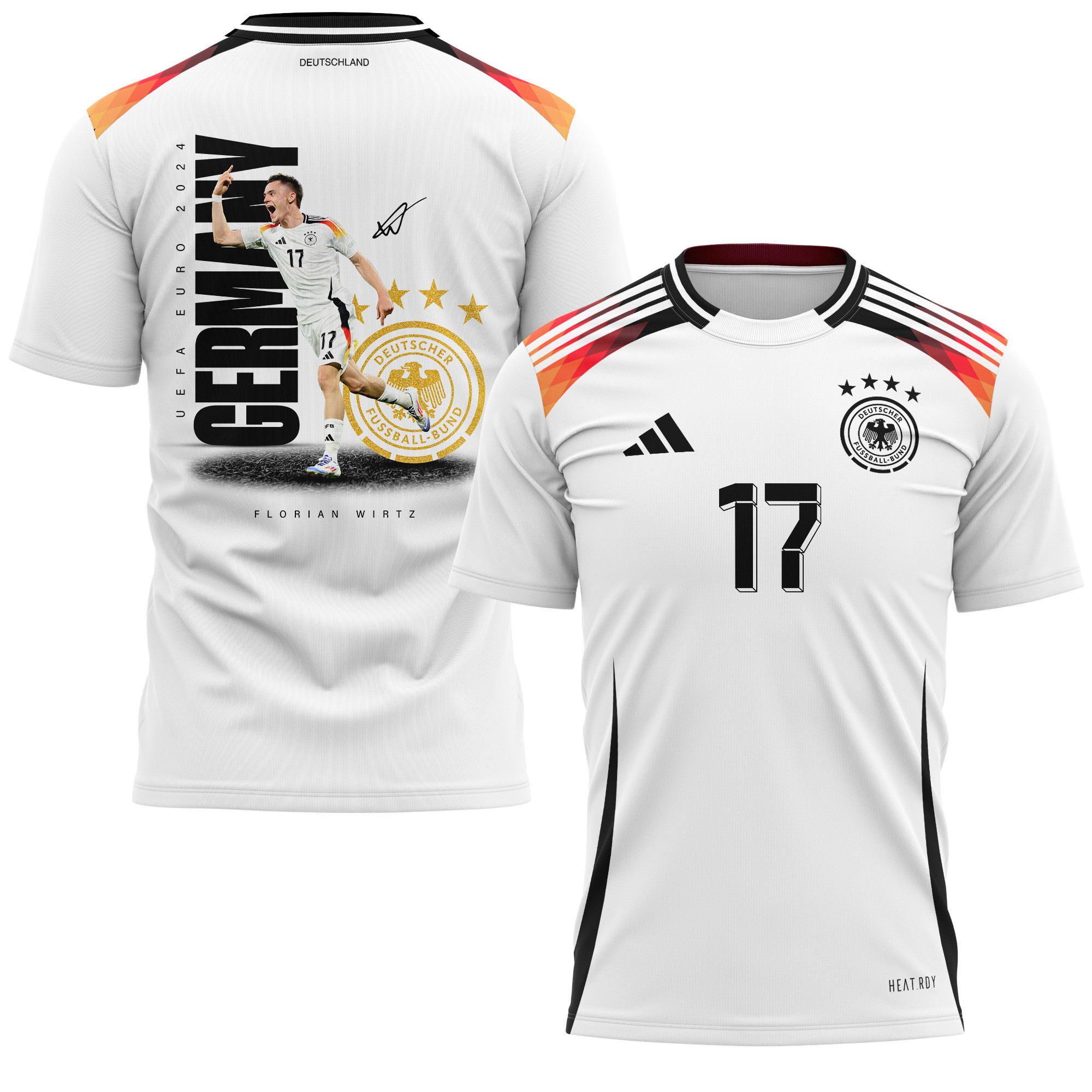 Florian Wirtz 17 Signed Goal-Scoring Germany National Team 2024 Home Kits AOP T-shirt - White
