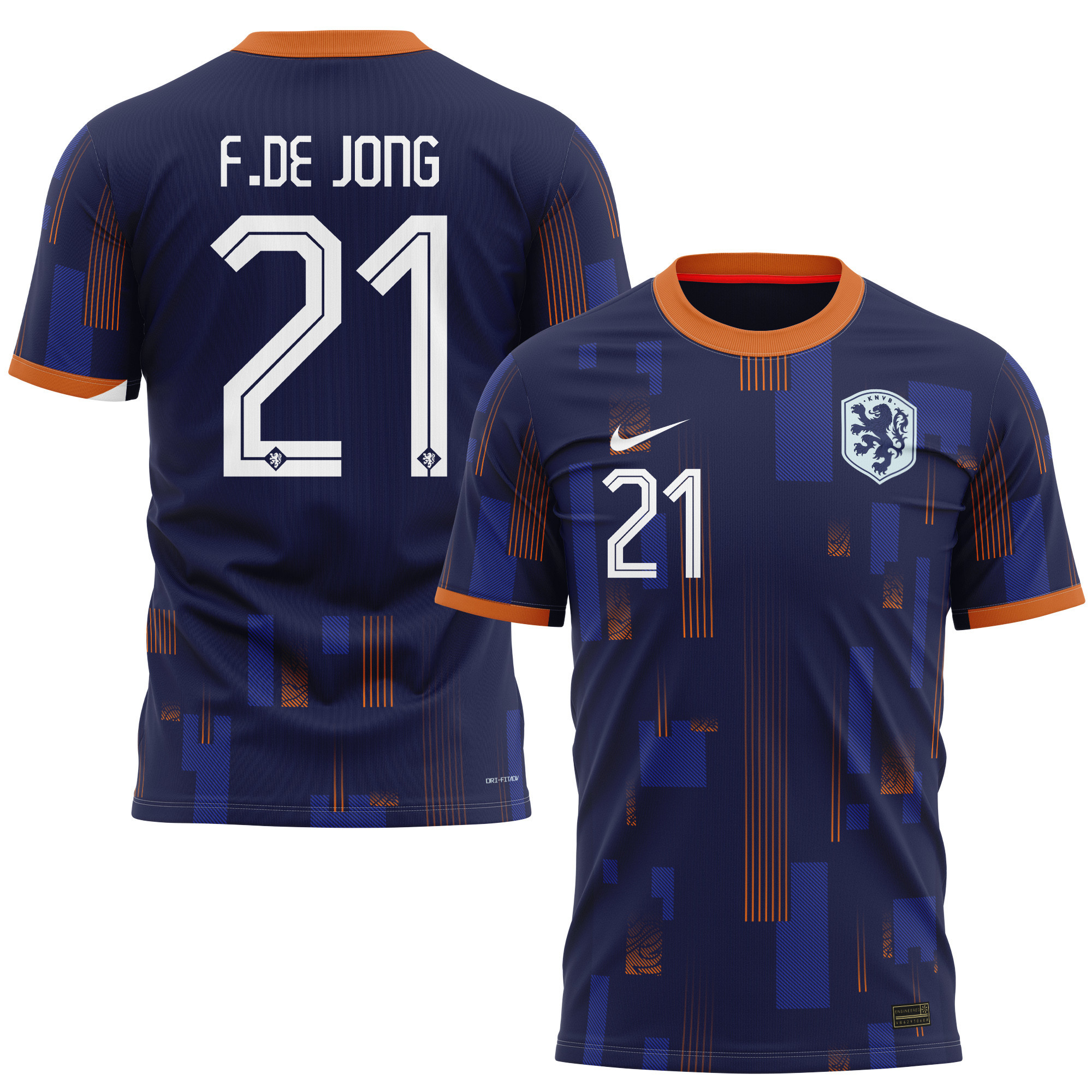Frenkie de Jong 21 Netherlands National Team 2024 Away Kits AOP T-shirt - Navy