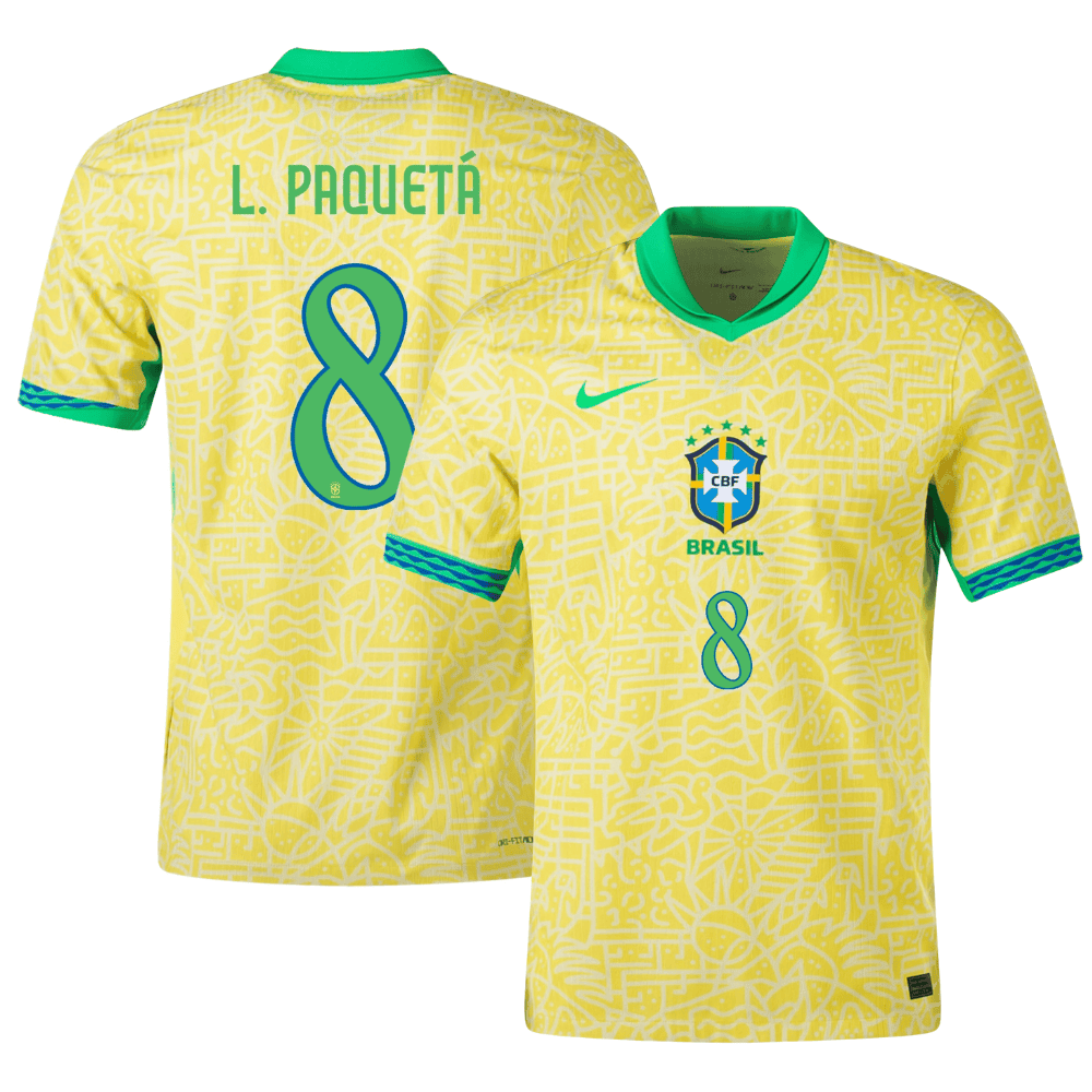 Lucas Paquetá 8 Brazil National Team 2024 Home Stadium Men Jersey - Yellow