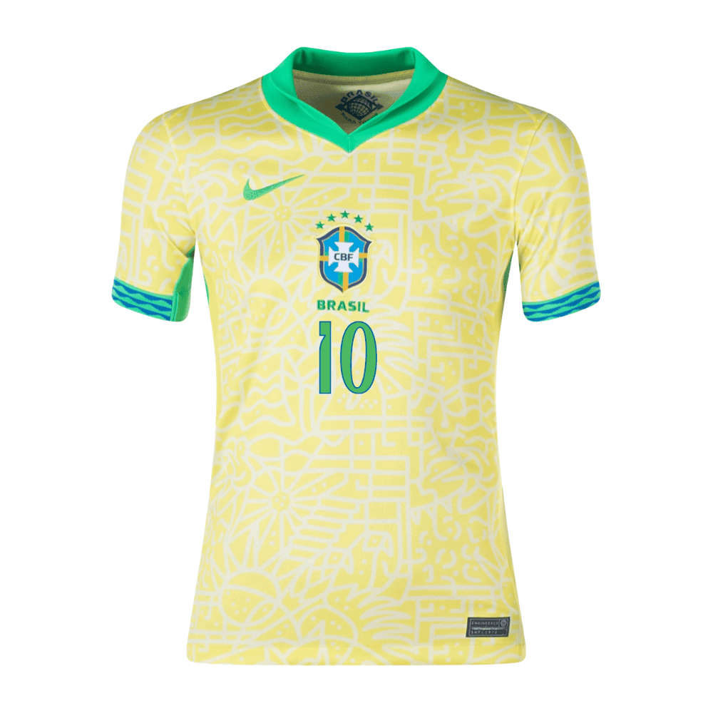 Neymar Jr. 10 Brazil National Team 2024 Home Stadium YOUTH Jersey - Yellow