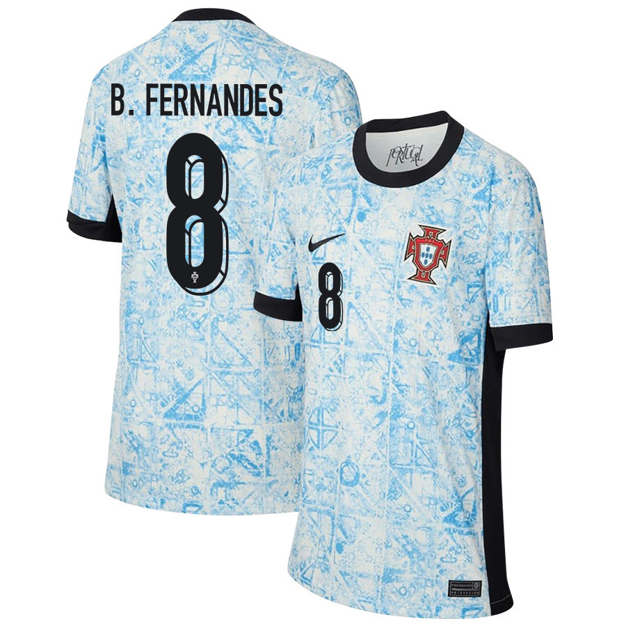 Bruno Fernandes 8 Portugal National Team 2024/25 Away YOUTH Jersey - Cream/Blue
