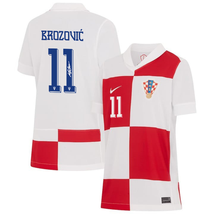 Marcelo Brozović 11 Signed Croatia National Team 2024 Home YOUTH Jersey Autographed - White