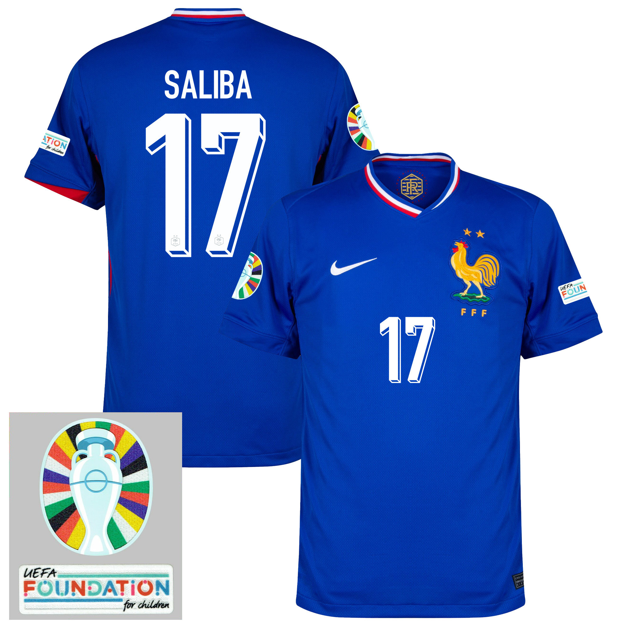 William Saliba 17 France National Team 2024/25 Home Jersey - Euro UEFA Patch - Men, Blue