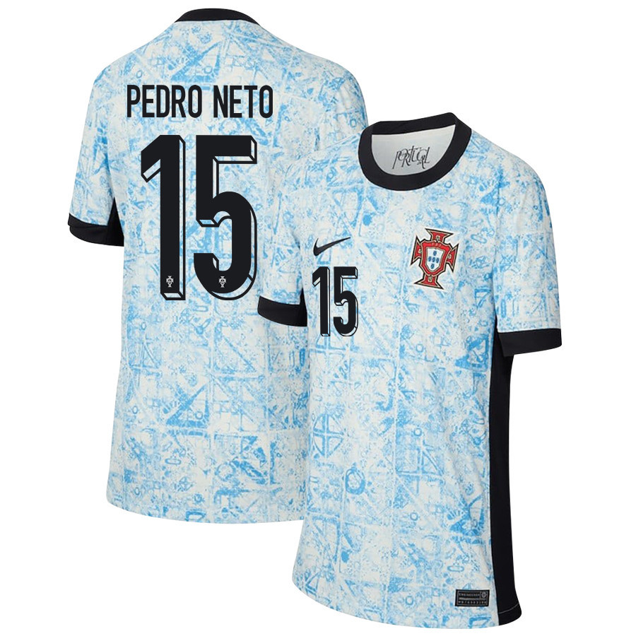 Pedro Neto 15 Portugal National Team 2024/25 Away YOUTH Jersey - Cream/Blue