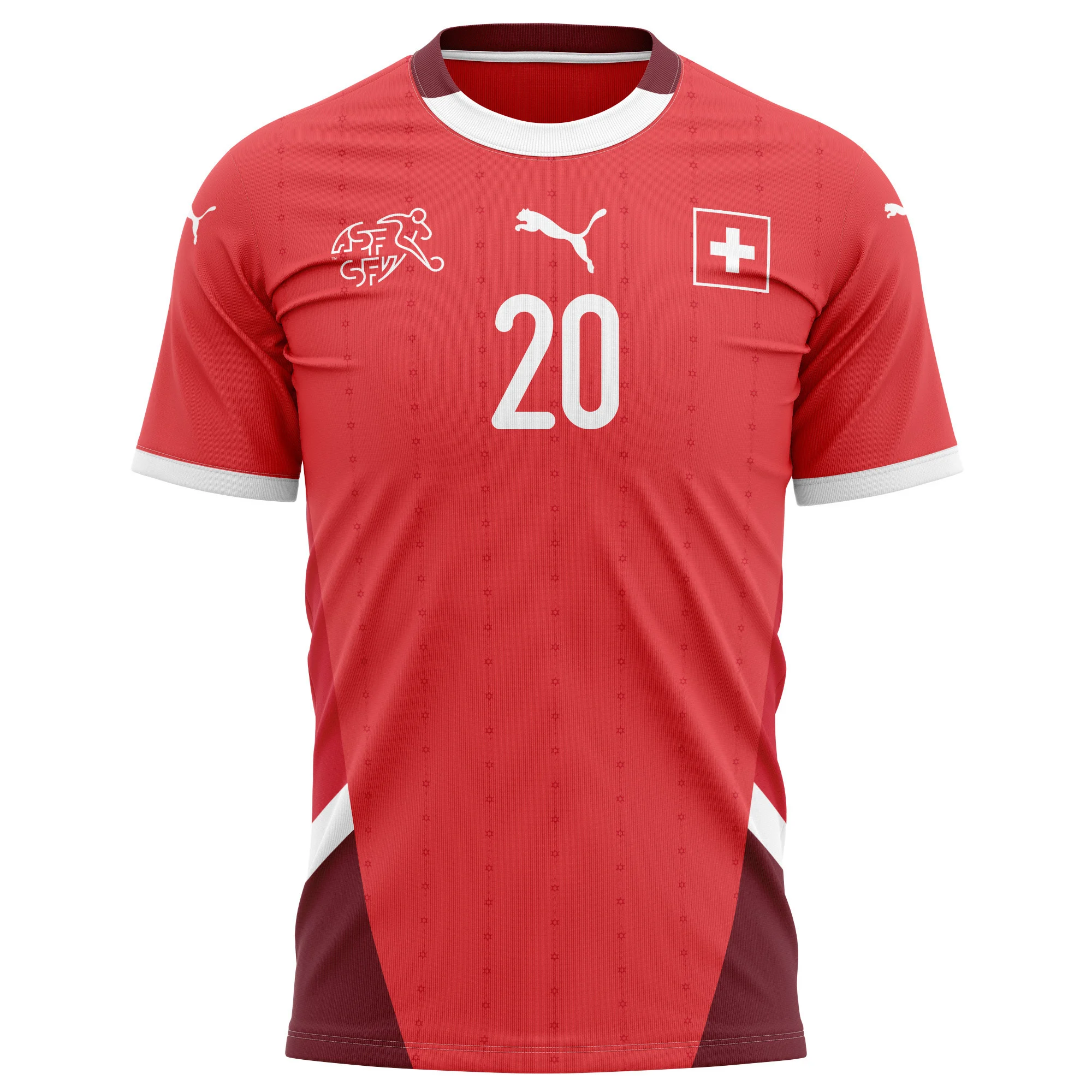 Michel Aebischer 20 Switzerland National Team 2024/25 Home Kits AOP T-shirt - Red