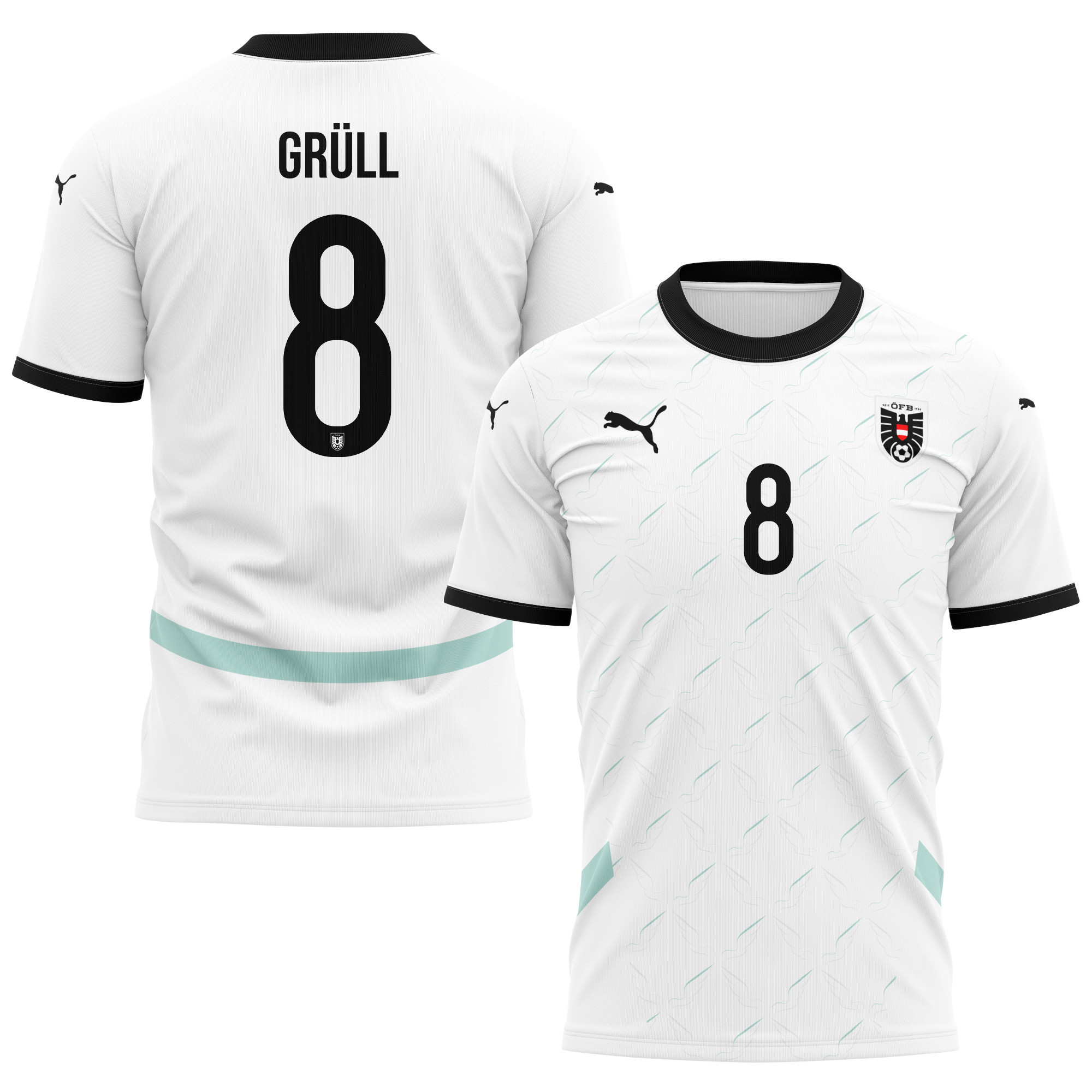 Marco Grüll 8 Austria National Team 2024/25 Away Kits AOP T-shirt - White