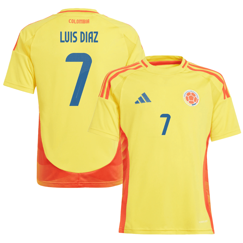 Luis Díaz 7 Colombia National Team 2024 Home YOUTH Jersey - Yellow