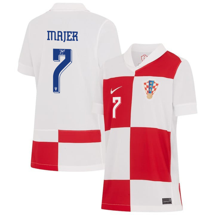Lovro Majer 7 Signed Croatia National Team 2024 Home YOUTH Jersey Autographed - White