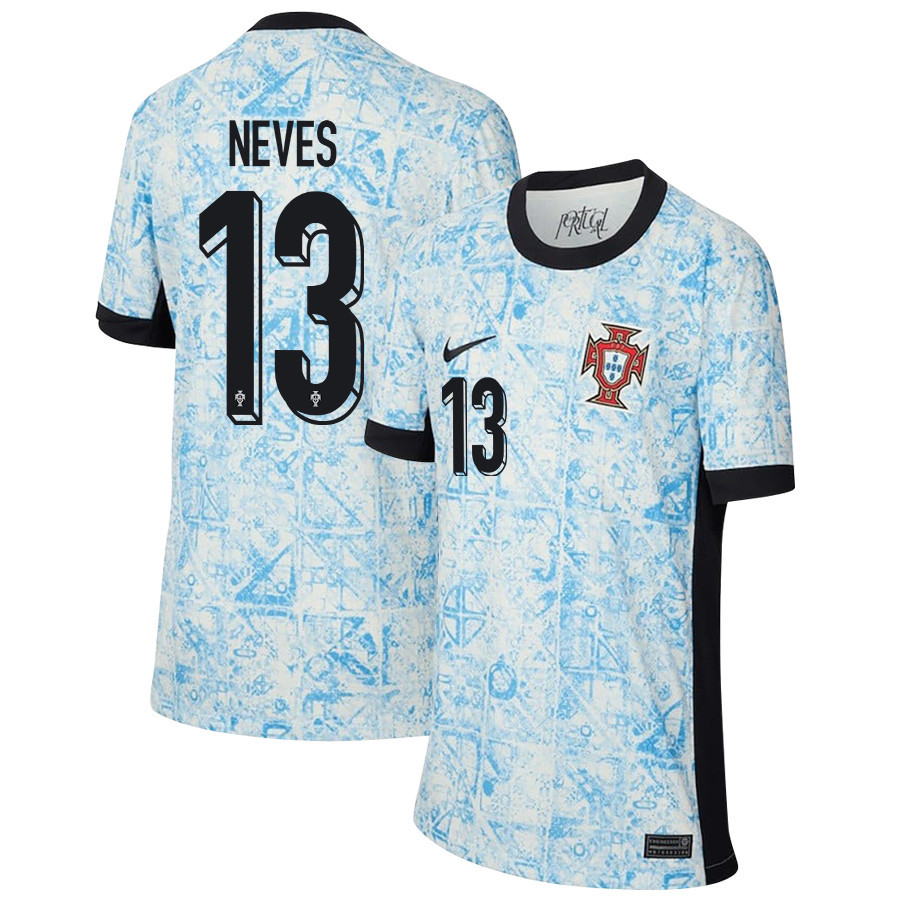 João Neves 13 Portugal National Team 2024/25 Away YOUTH Jersey - Cream/Blue