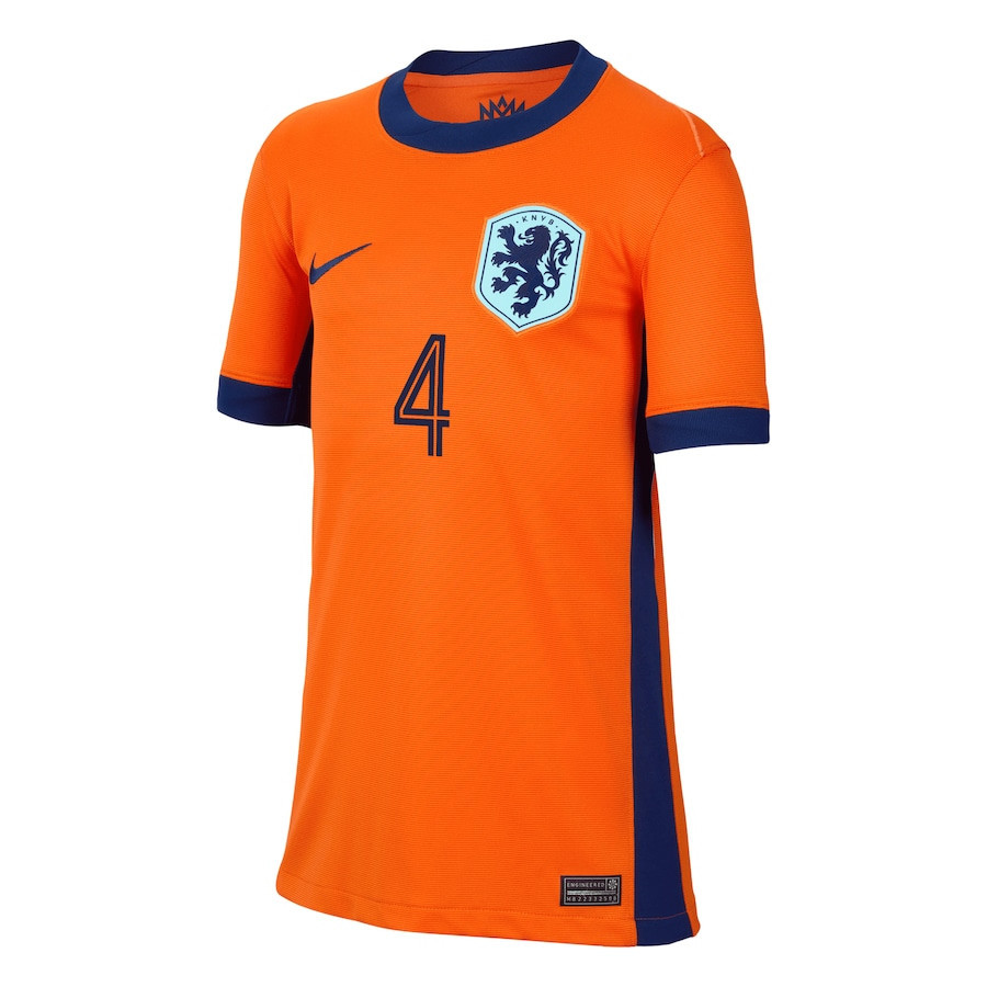Virgil van Dijk 4 Netherlands National Team 2024 Home YOUTH Jersey - Orange